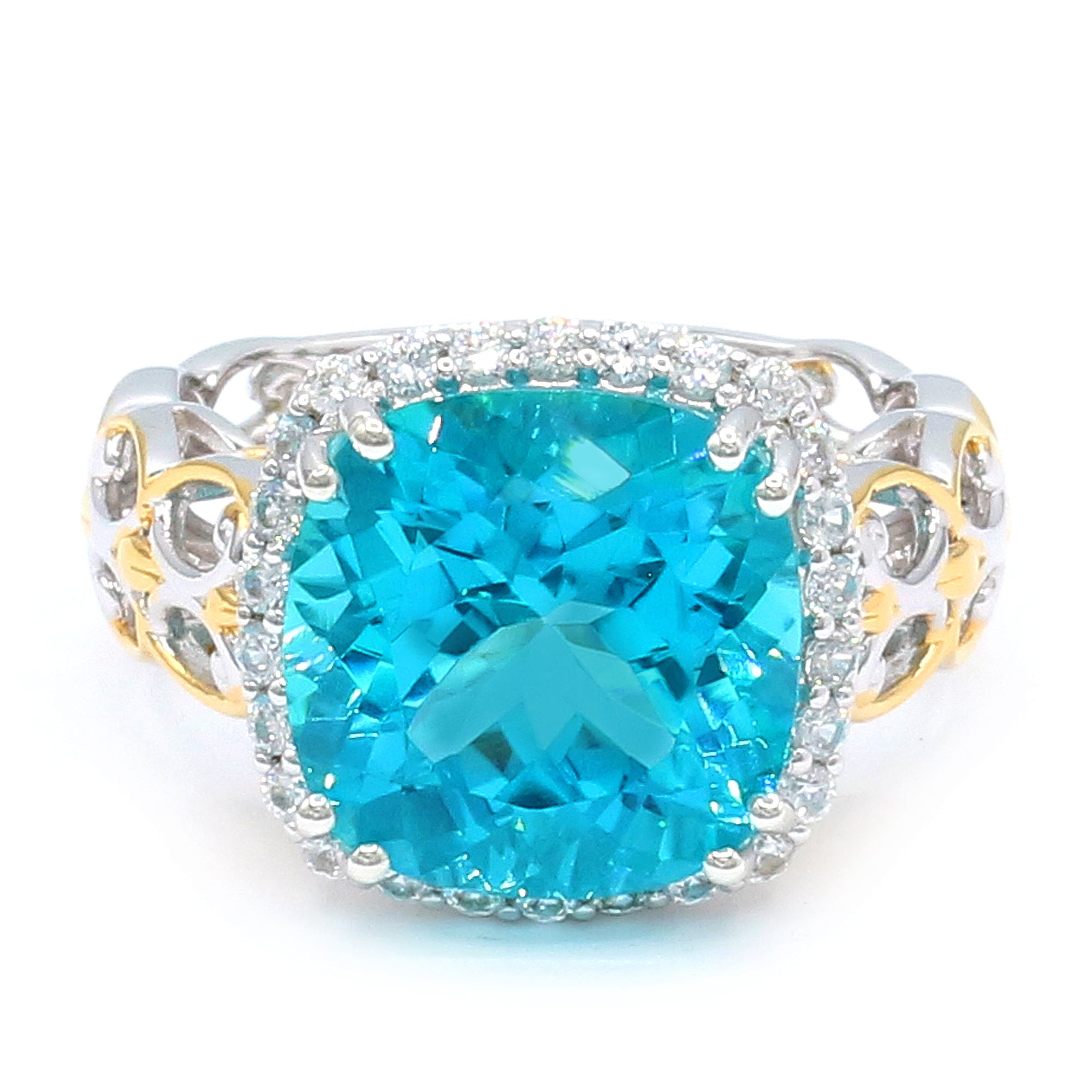 Gems en Vogue 24K Palladium Silver 9.47ctw Paraiba Topaz & White Zircon Halo Ring