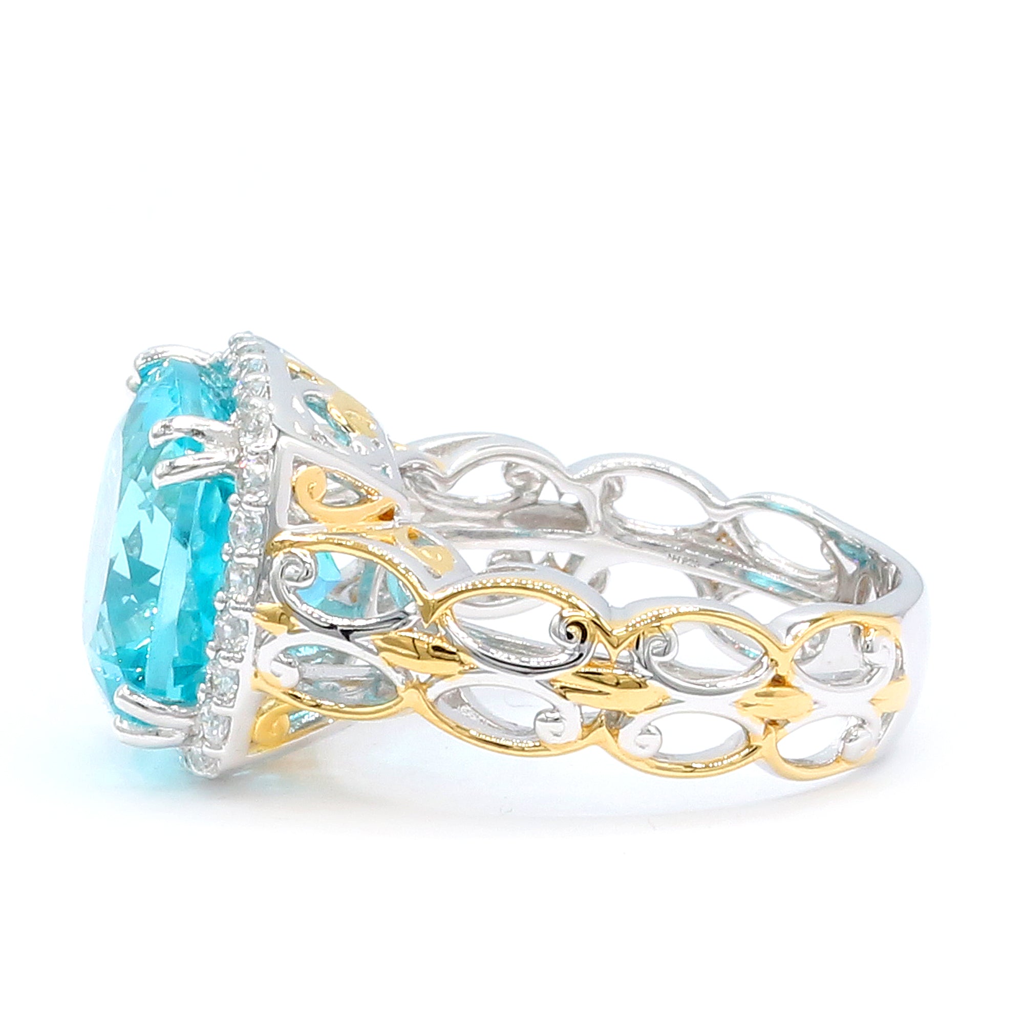 Gems en Vogue 24K Palladium Silver 9.47ctw Paraiba Topaz & White Zircon Halo Ring
