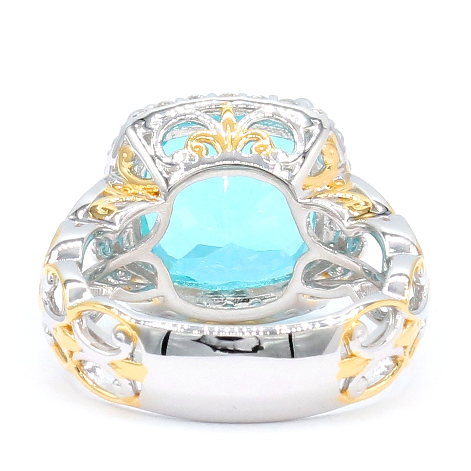 Gems en Vogue 24K Palladium Silver 9.47ctw Paraiba Topaz & White Zircon Halo Ring