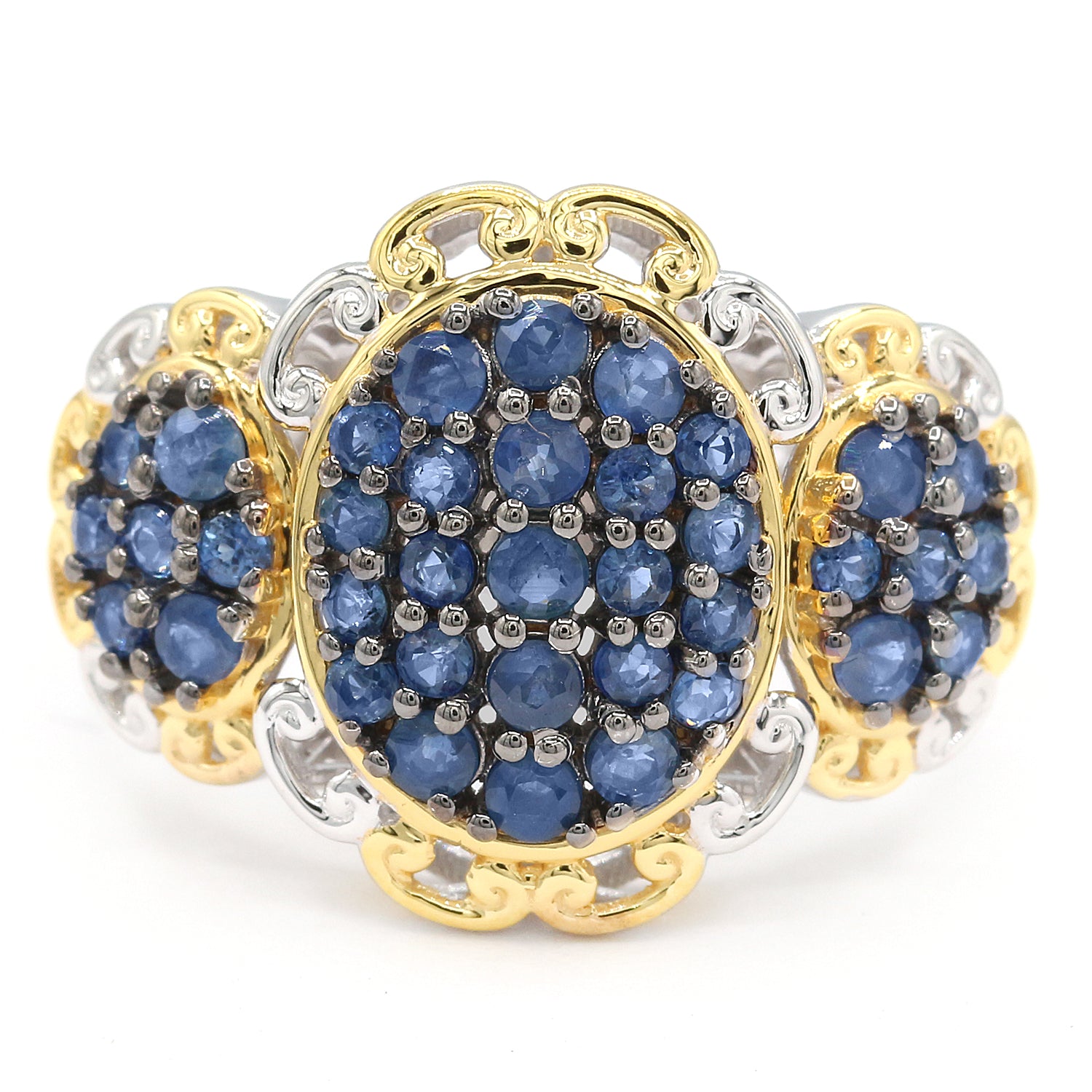 Gems en Vogue 1.63ctw Thai Blue Sapphire Three Cluster Ring