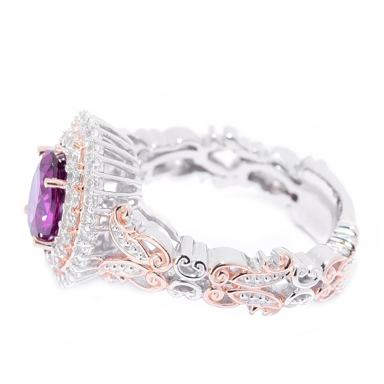 Gems en Vogue 2.64ctw Color Change Purple Garnet & White Zircon Double Halo Ring