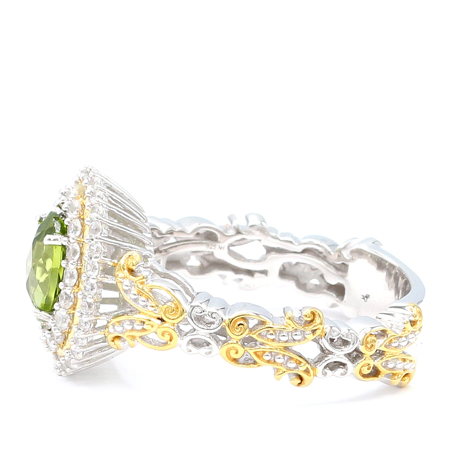 Gems en Vogue One-of-a-Kind 2.40ctw Peridot & White Zircon Double Halo Ring