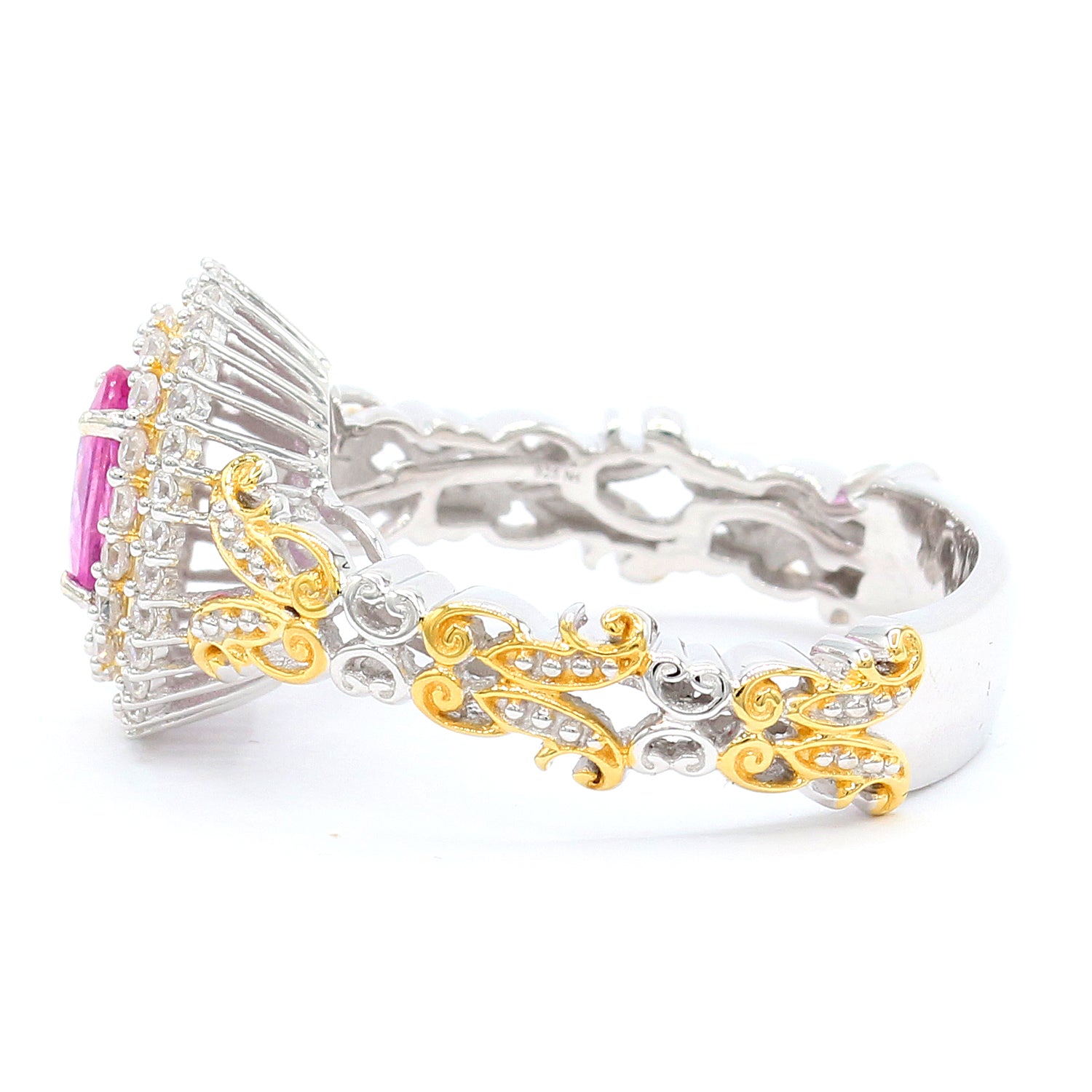 Gems en Vogue 2.67ctw Pink Sapphire & White Zircon Double Halo Ring