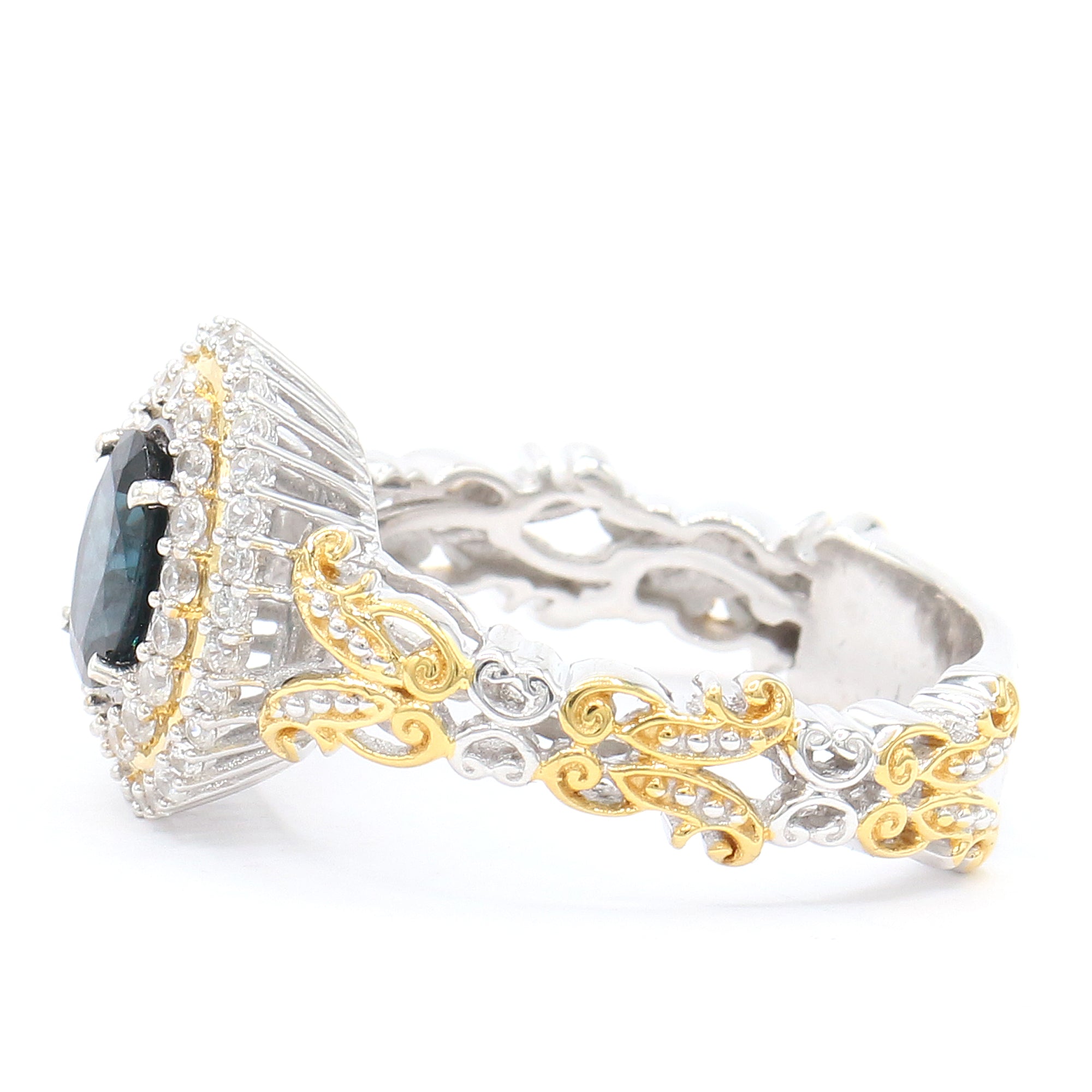 Gems en Vogue One-of-a-Kind 2.20ctw Indigo Blue Spinel & White Zircon Double Halo Ring