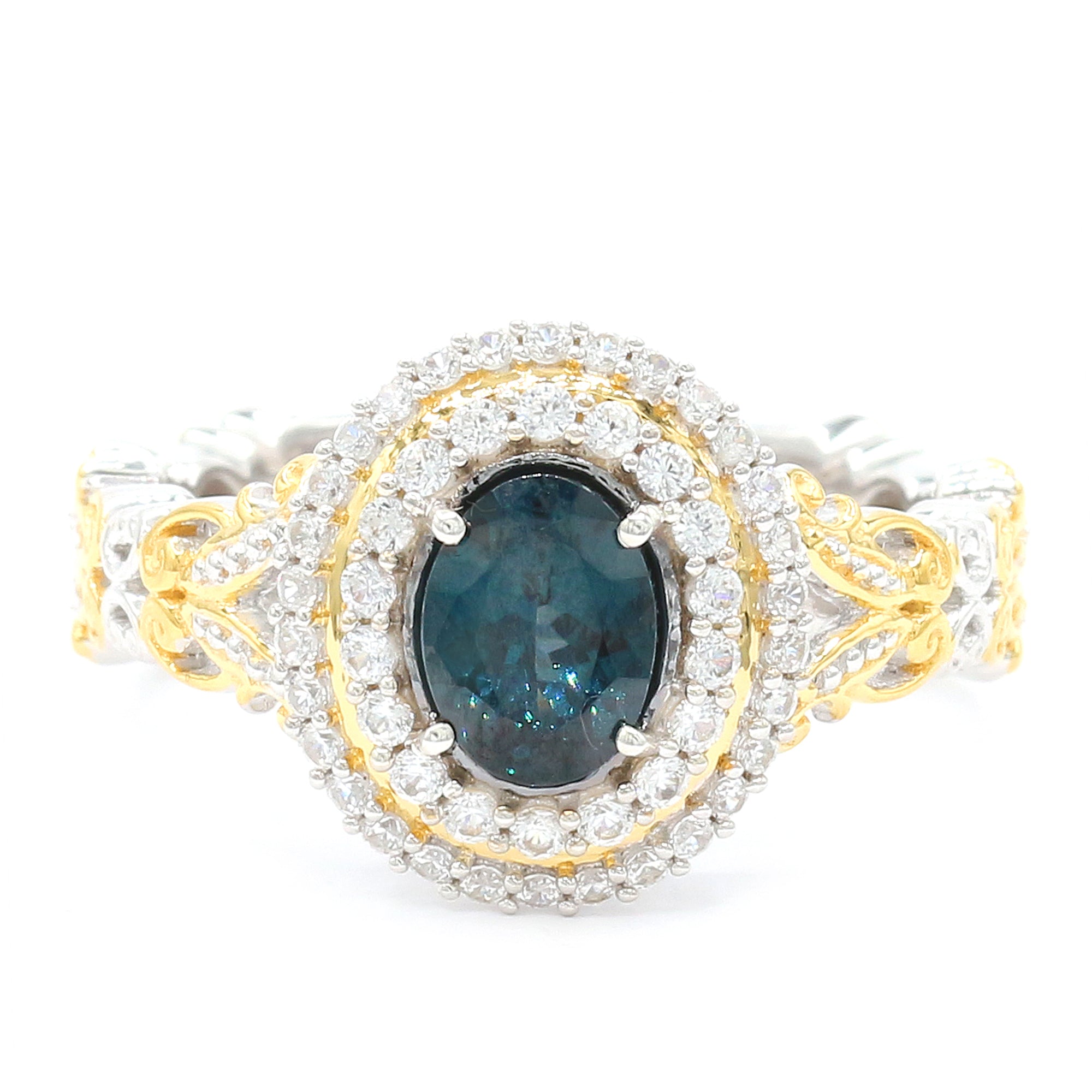 Gems en Vogue One-of-a-Kind 2.20ctw Indigo Blue Spinel & White Zircon Double Halo Ring