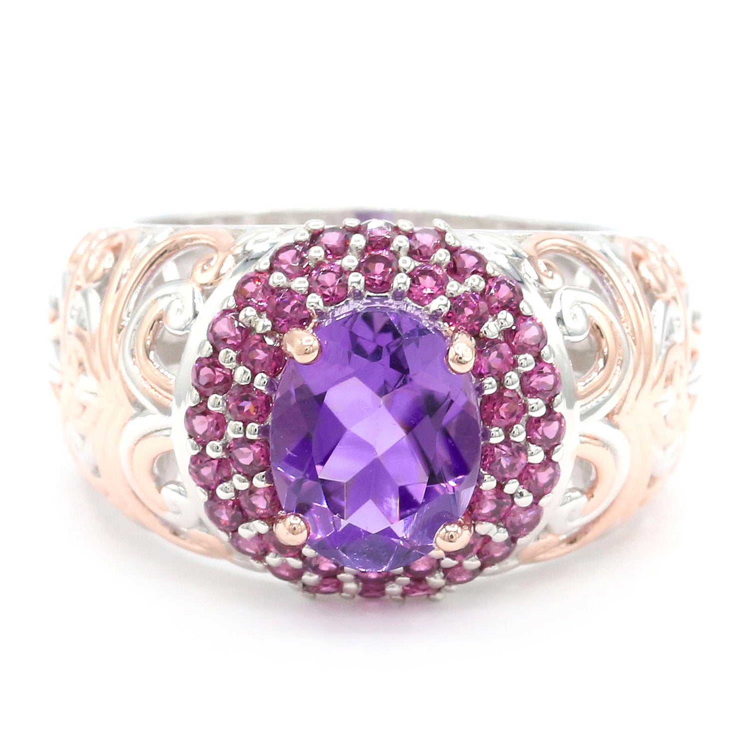 Gems en Vogue 2.13ctw African Amethyst & Rhodolite Garnet Ring