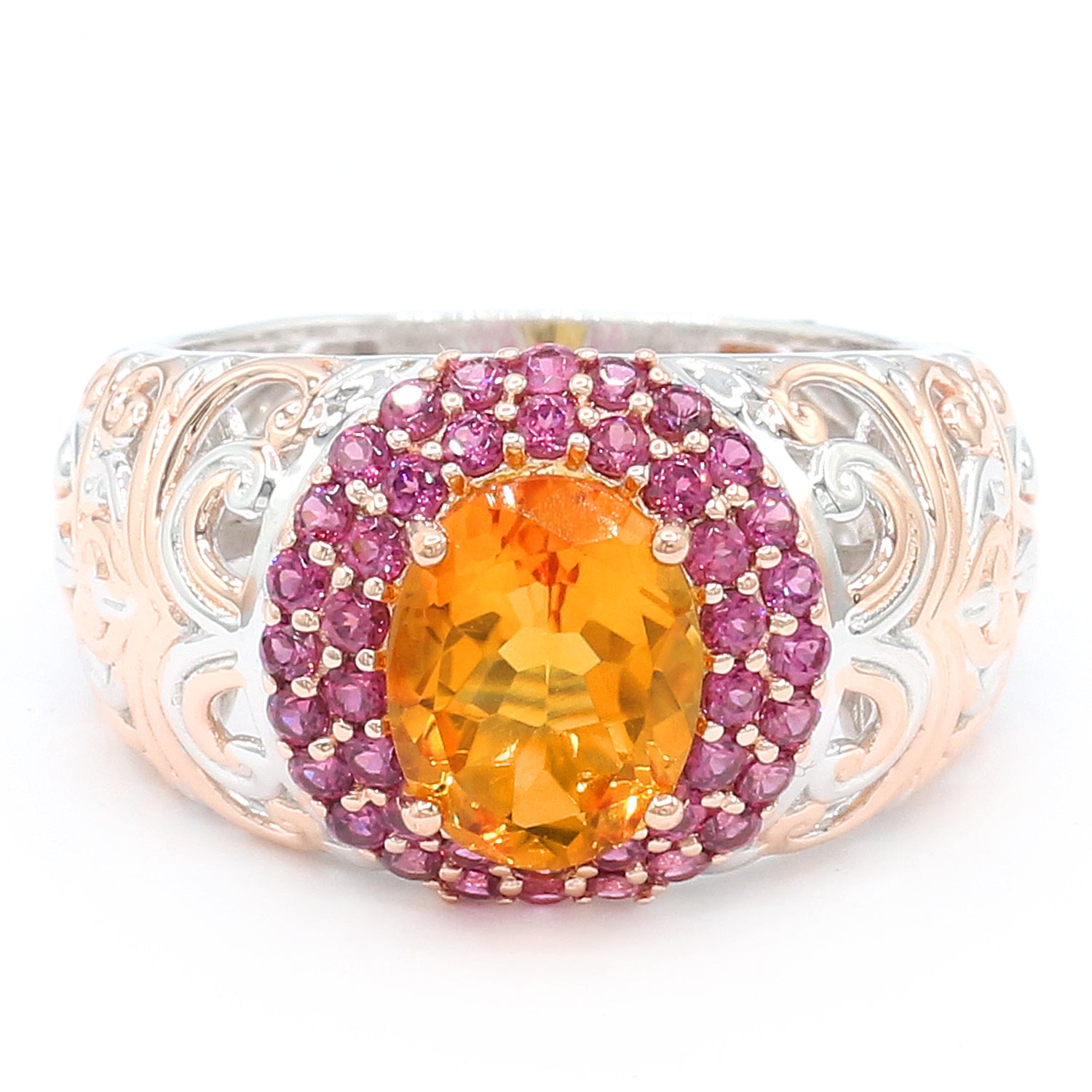 Gems en Vogue 2.54ctw Citrine & Rhodolite Garnet Ring