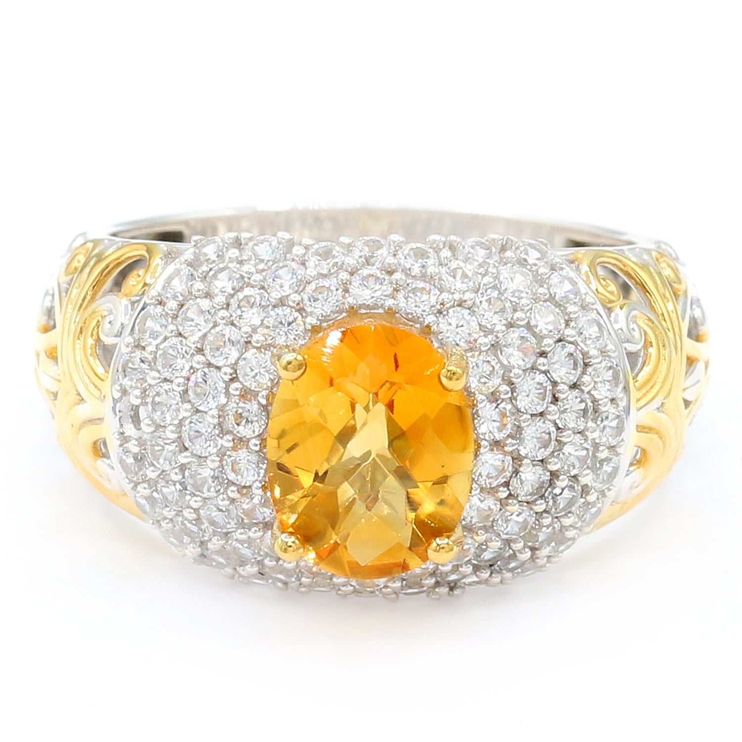 Gems en Vogue 4.05ctw Golden Citrine & White Zircon Ring