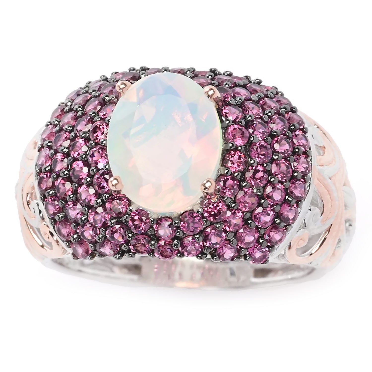 Gems en Vogue 3.01ctw Ethiopian Opal & Rhodolite Garnet Ring