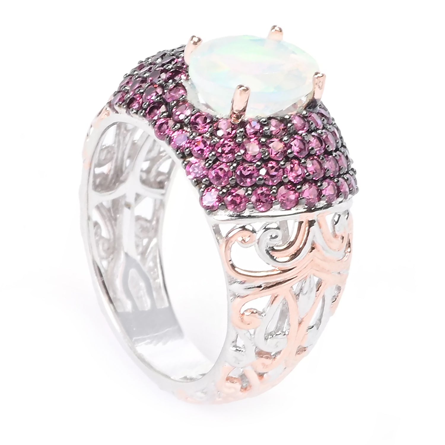 Gems en Vogue 3.01ctw Ethiopian Opal & Rhodolite Garnet Ring