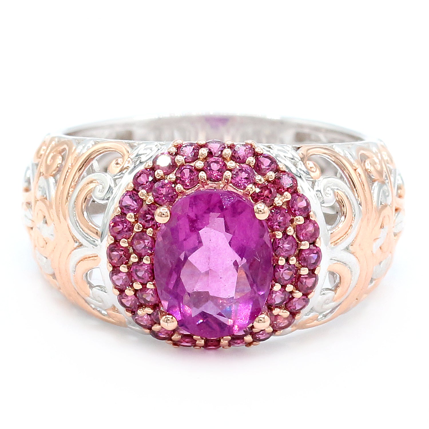 Gems en Vogue 3.27ctw Fuchsia Pink Flourite & Rhodolite Garnet Ring
