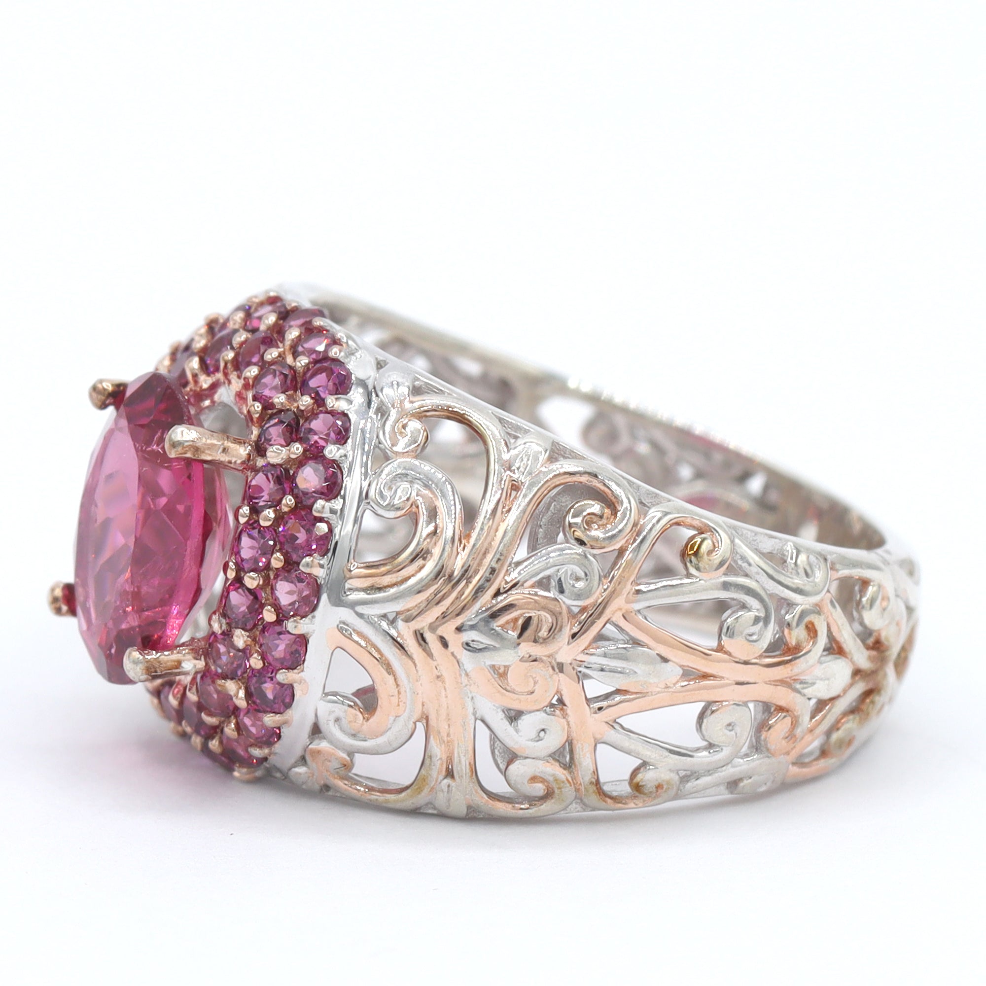 Bague à halo en aigue-marine de Tanzanie et zircon blanc 4,06 carats en argent et palladium 24K, pièce unique Couture Gems
