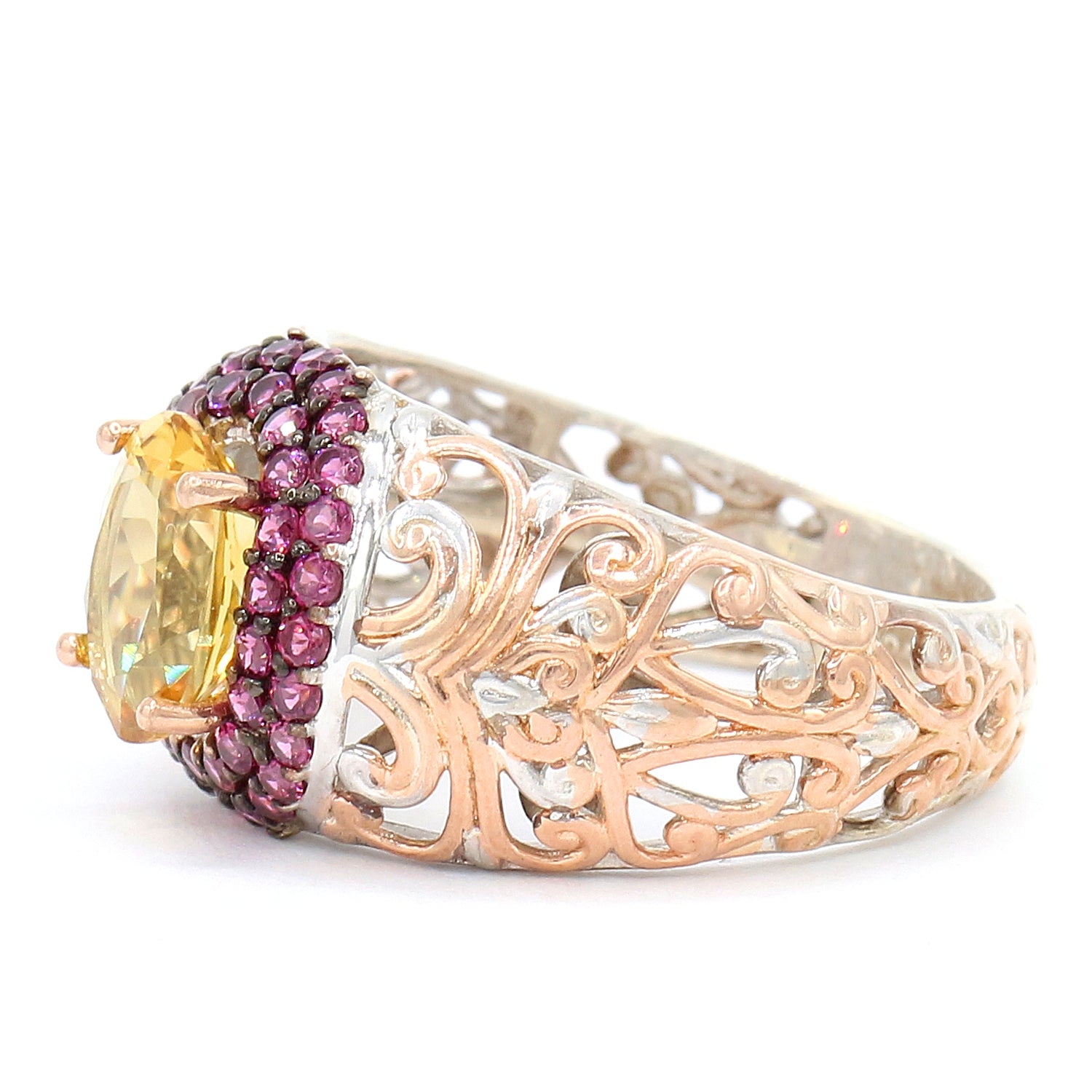 Gems en Vogue One-of-a-Kind 2.56ctw Yellow Beryl & Rhodolite Garnet Ring