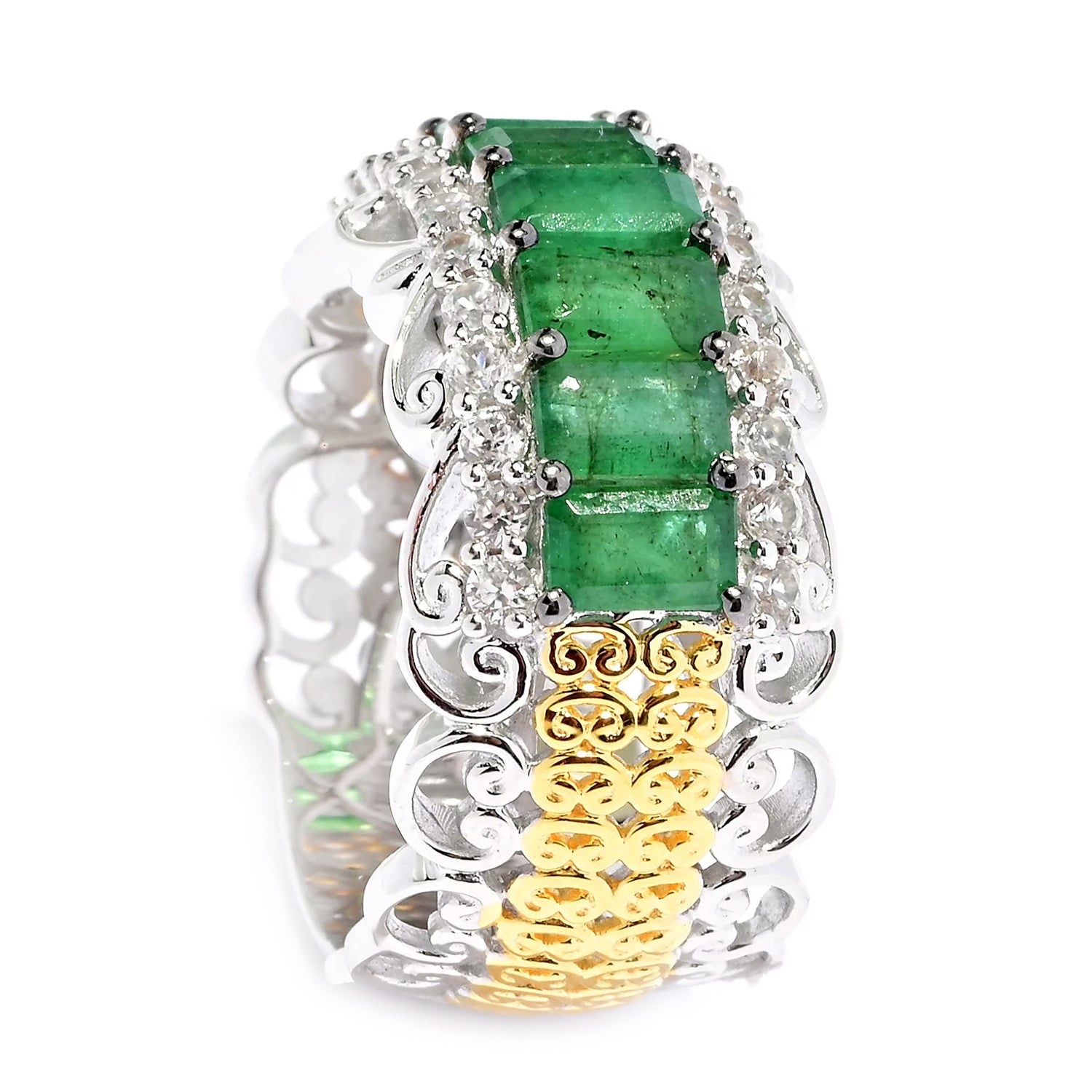 Gems en Vogue 2.73ctw Grizzly Emerald & White Zircon Ring