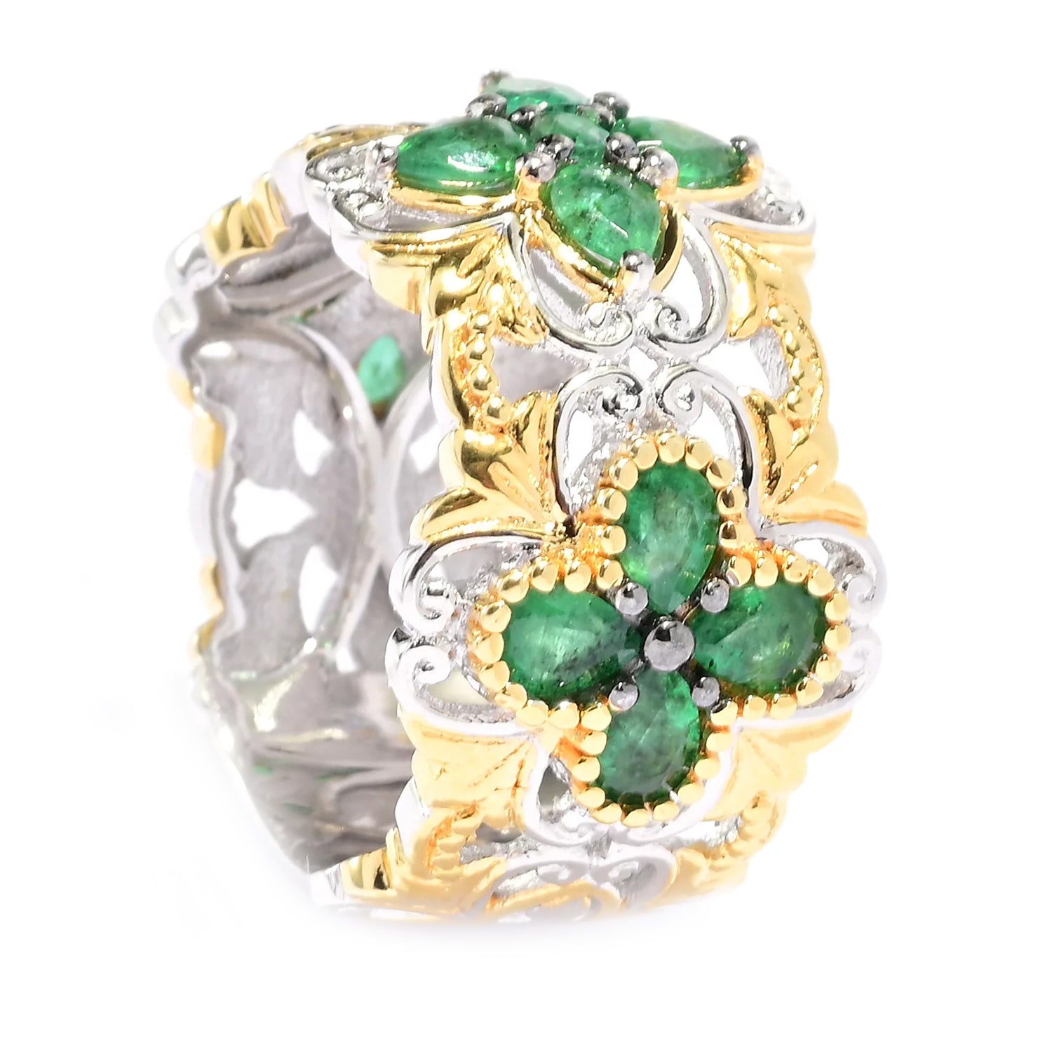 Gems en Vogue 2.07ctw Grizzly Emerald Band Ring