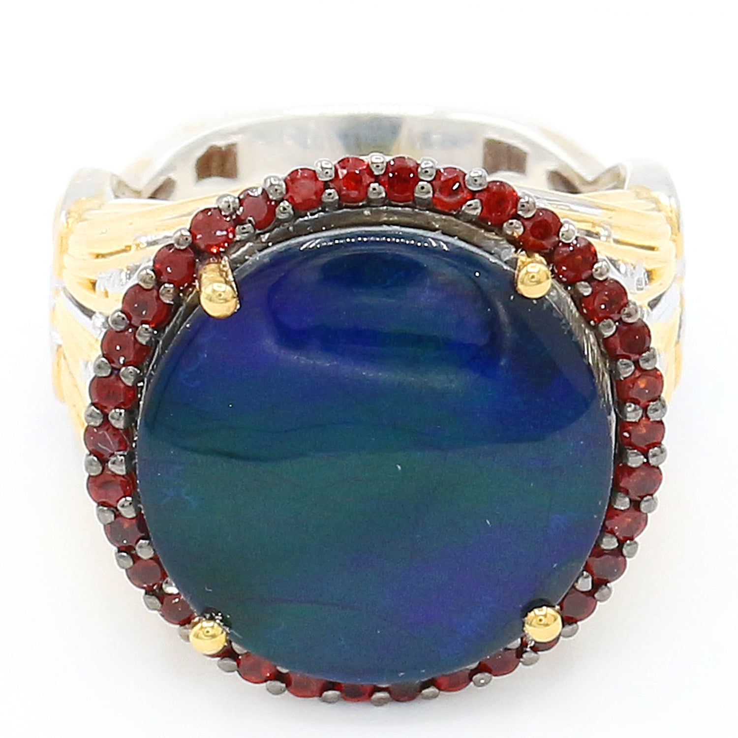 Gems en Vogue Round Ammolite & Mozambique Garnet Halo Ring
