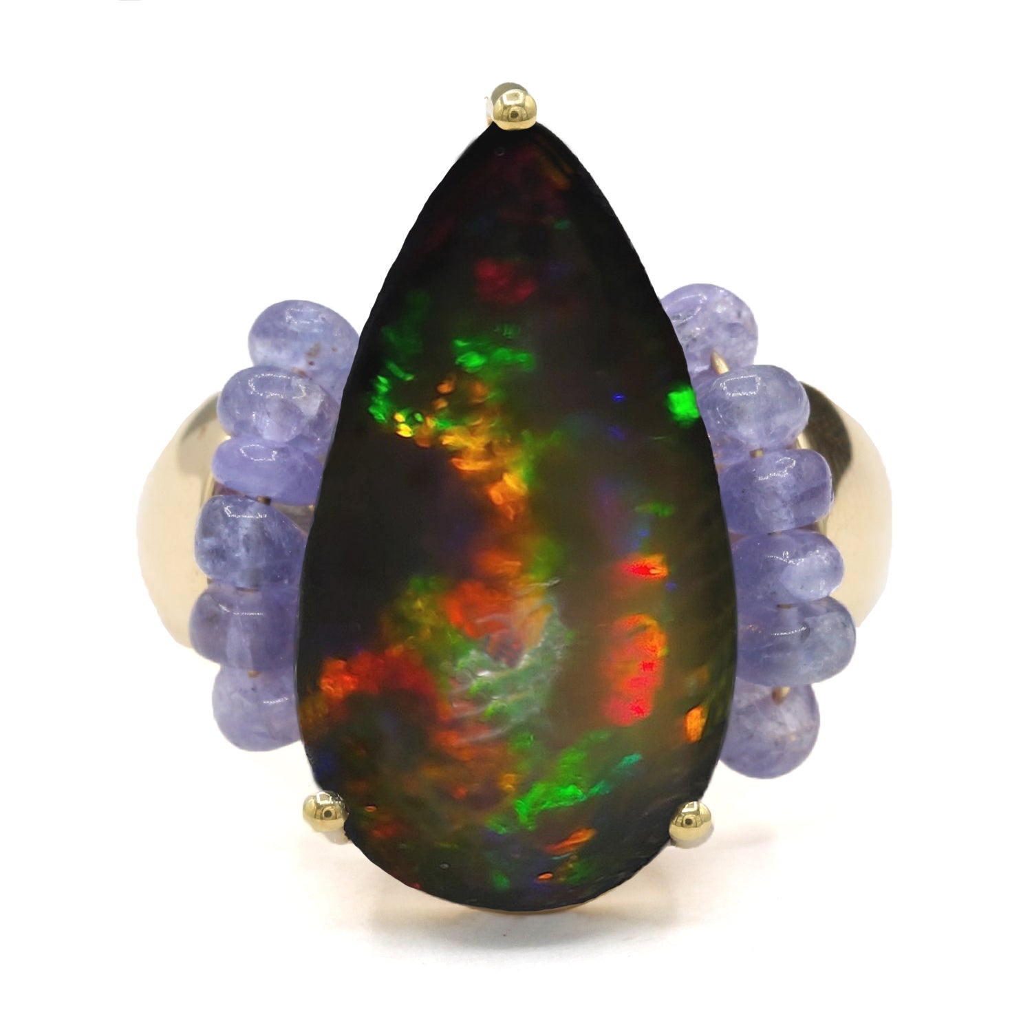 Gems en Vogue Luxe, One-of-a-Kind 11.22ctw Black Opal & Tanzanite Ring