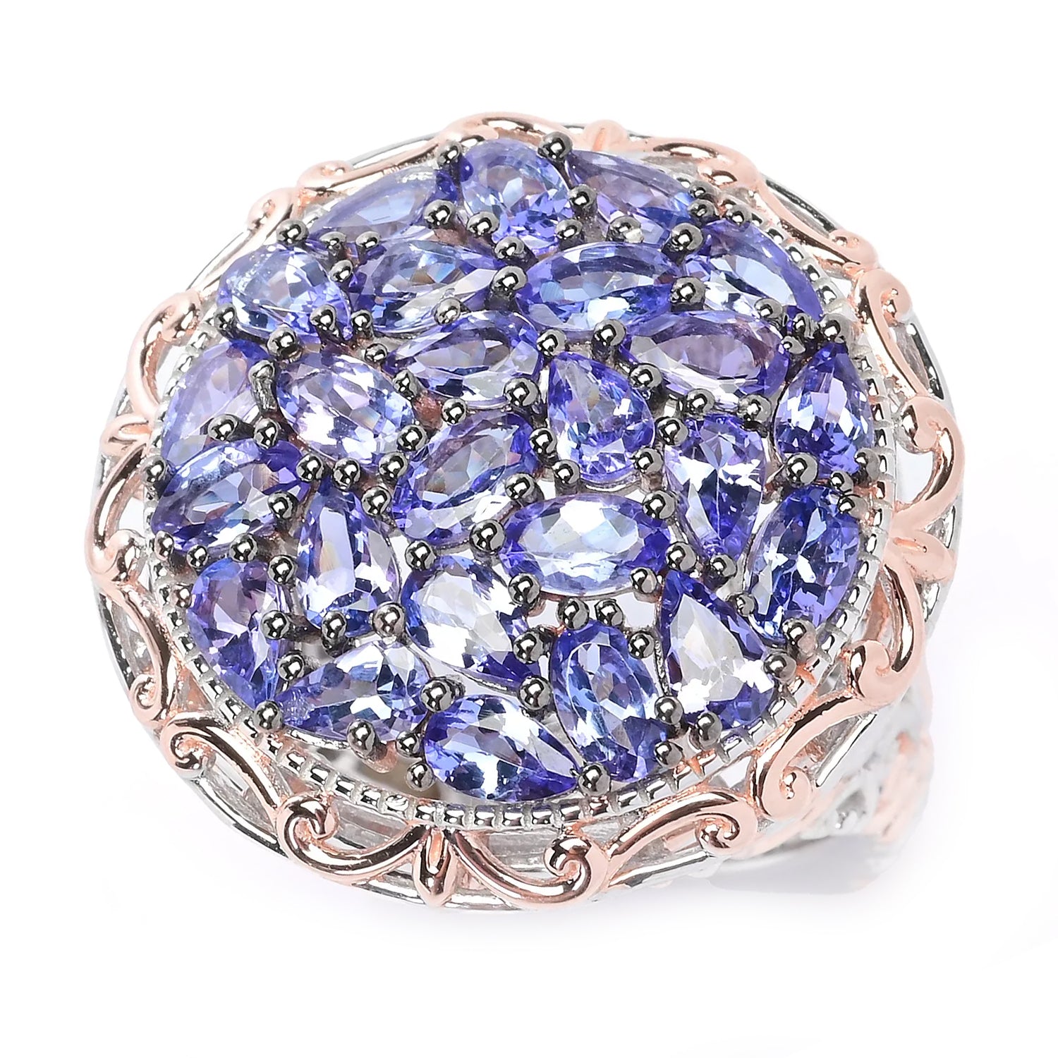 Gems en Vogue 5.91ctw Pear & Oval Shape Tanzanite Cluster Ring