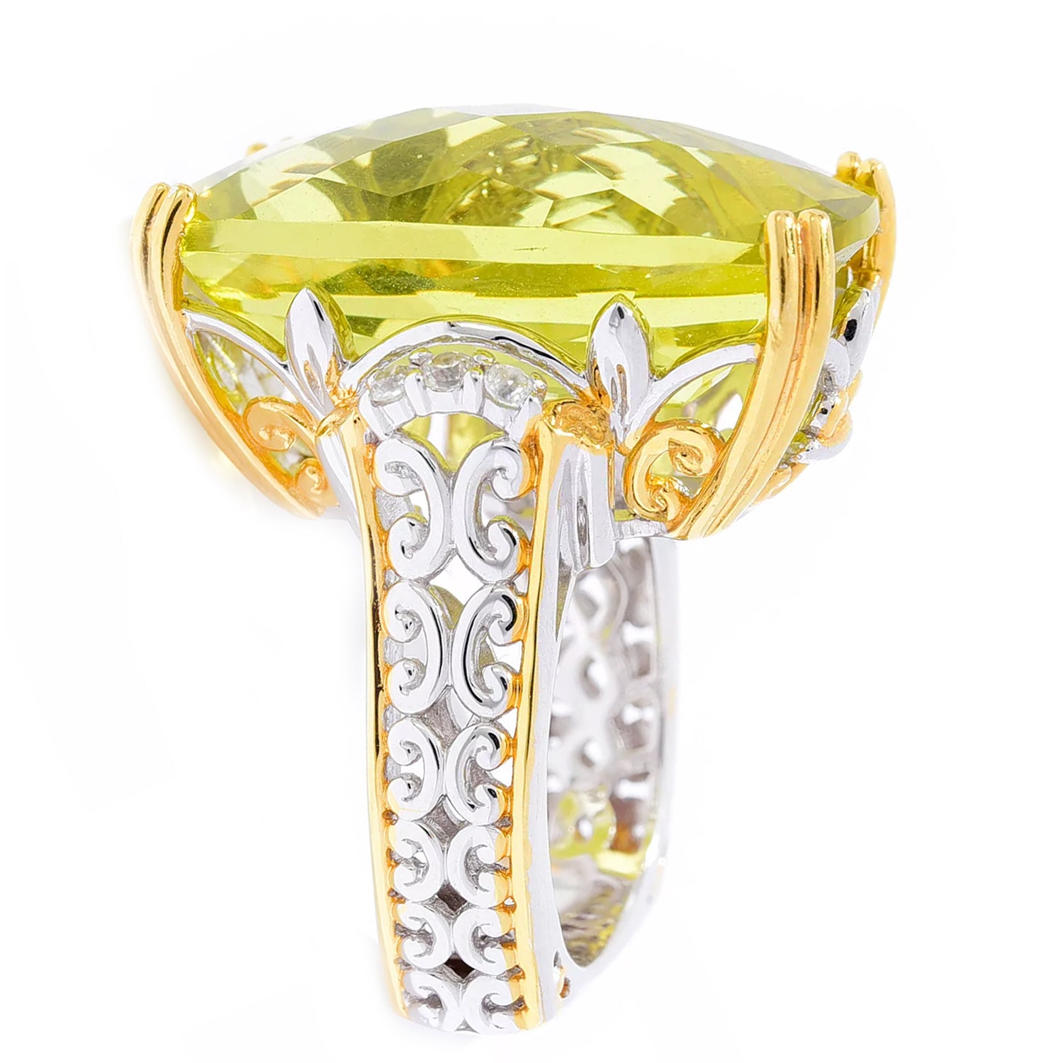 Gems en Vogue 31.40ctw Ouro Verde & White Zircon Honker Ring