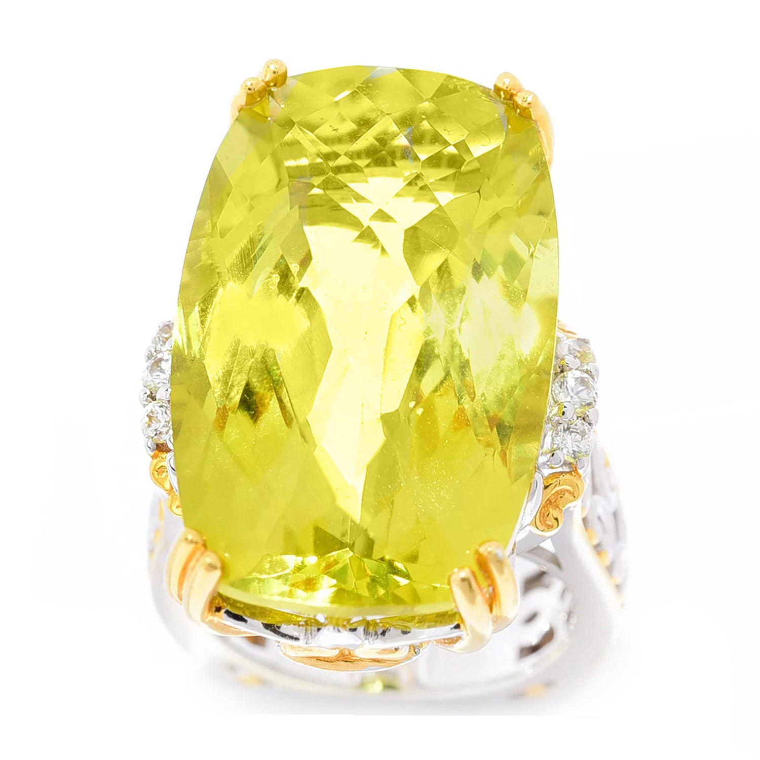 Gems en Vogue 31.40ctw Ouro Verde & White Zircon Honker Ring