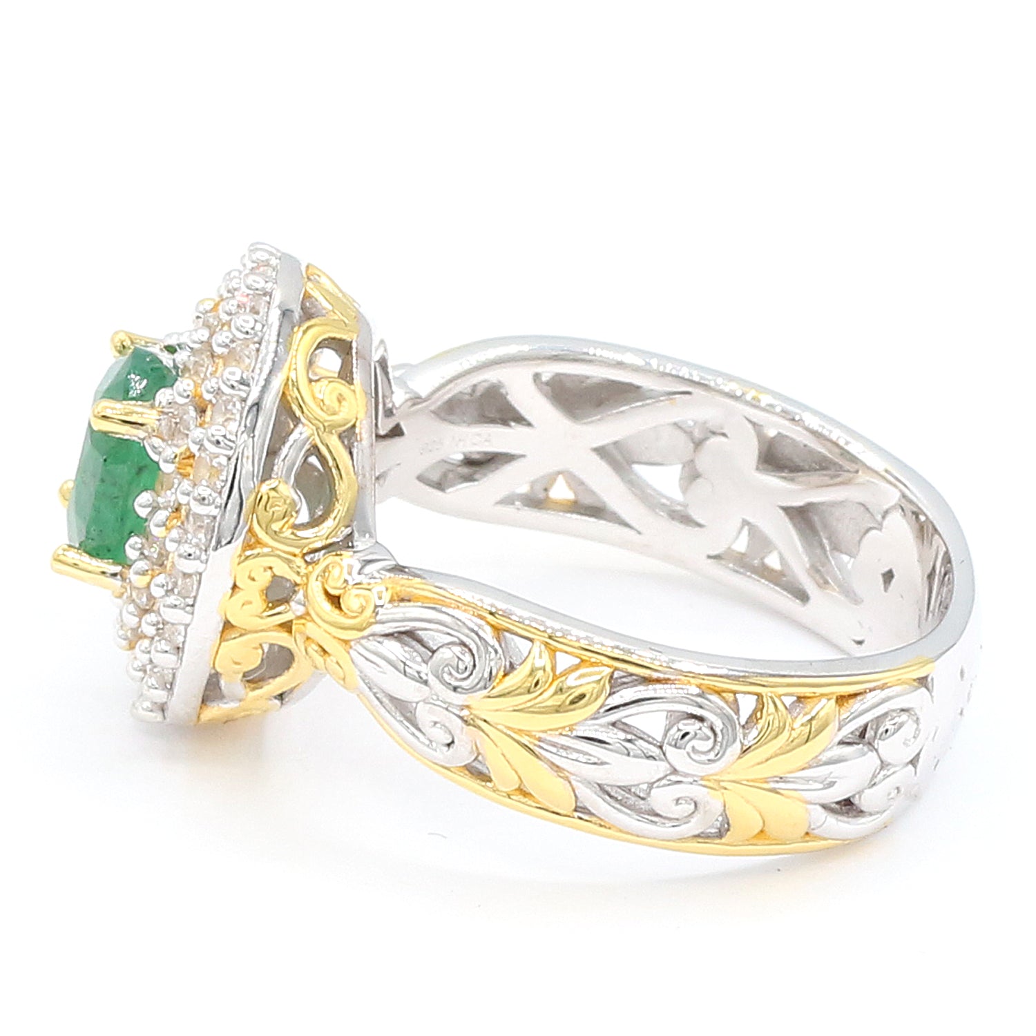 Gems en Vogue 1.62ctw Emerald & White Zircon Double Halo Ring