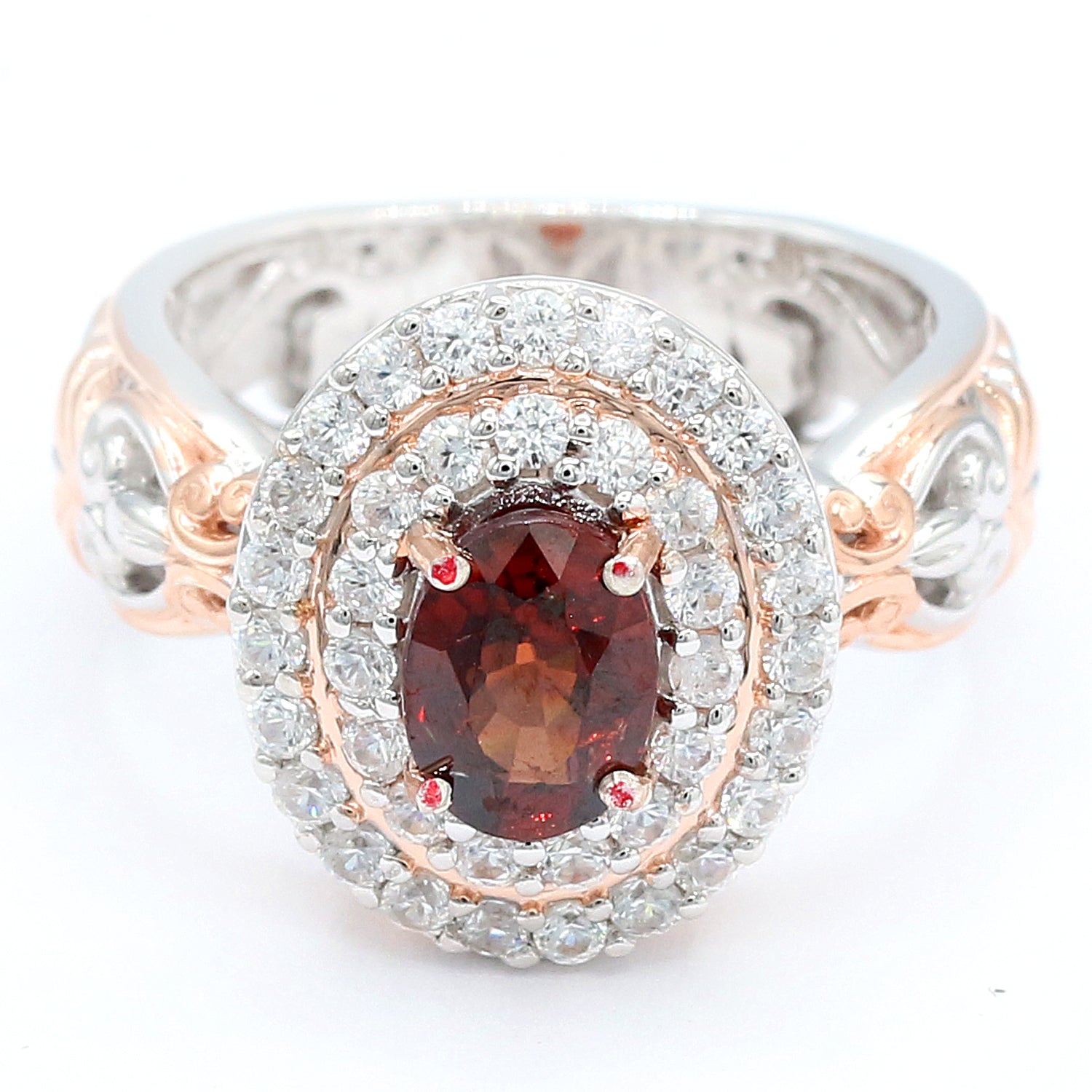 Gems en Vogue 2.02ctw Rose Zircon & White Zircon Double Halo Ring