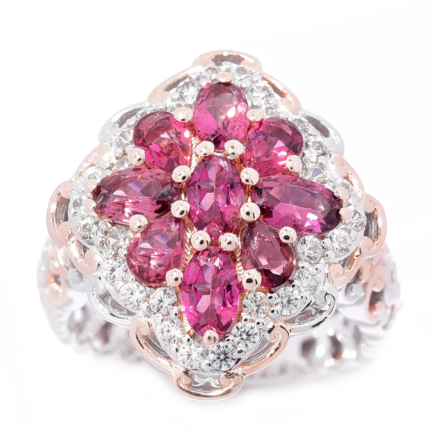 Gems en Vogue 2.50ctw Pink Tourmaline & White Zircon Ring