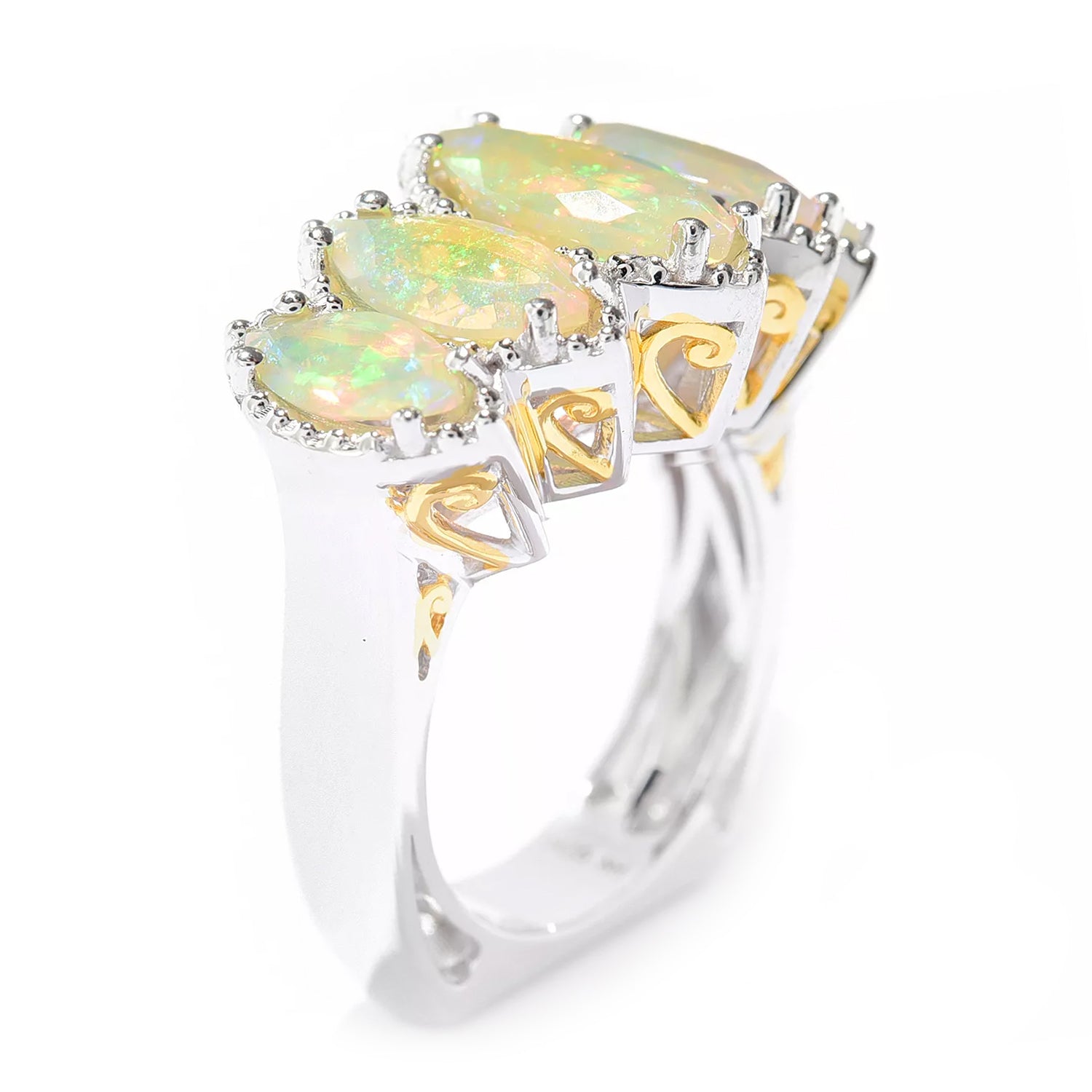 Gems en Vogue 5.20ctw Faceted Ethiopian Opal Five Stone Ring