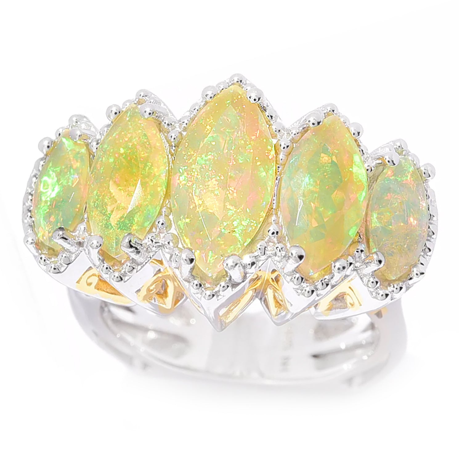 Gems en Vogue 5.20ctw Faceted Ethiopian Opal Five Stone Ring