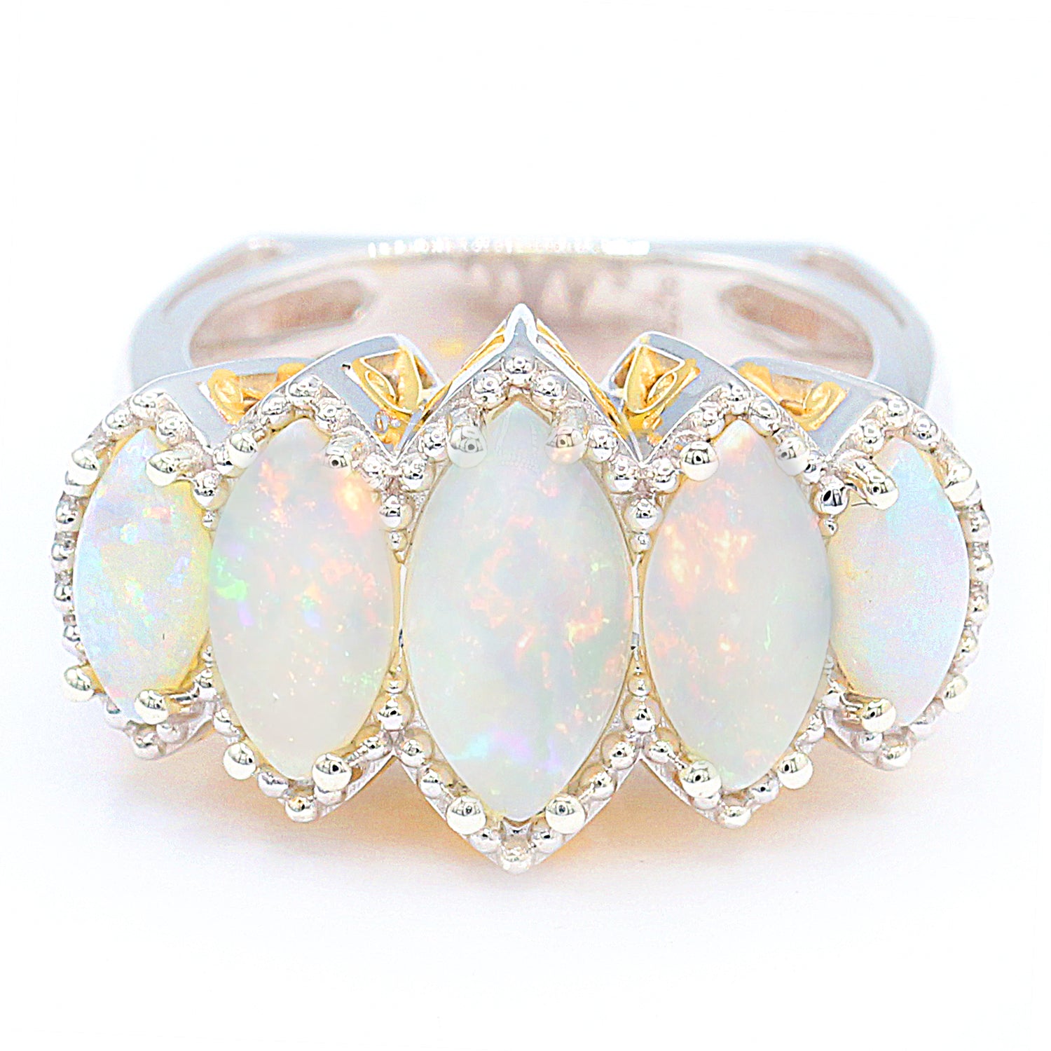 Gems en Vogue White Australian Opal Five Stone Ring