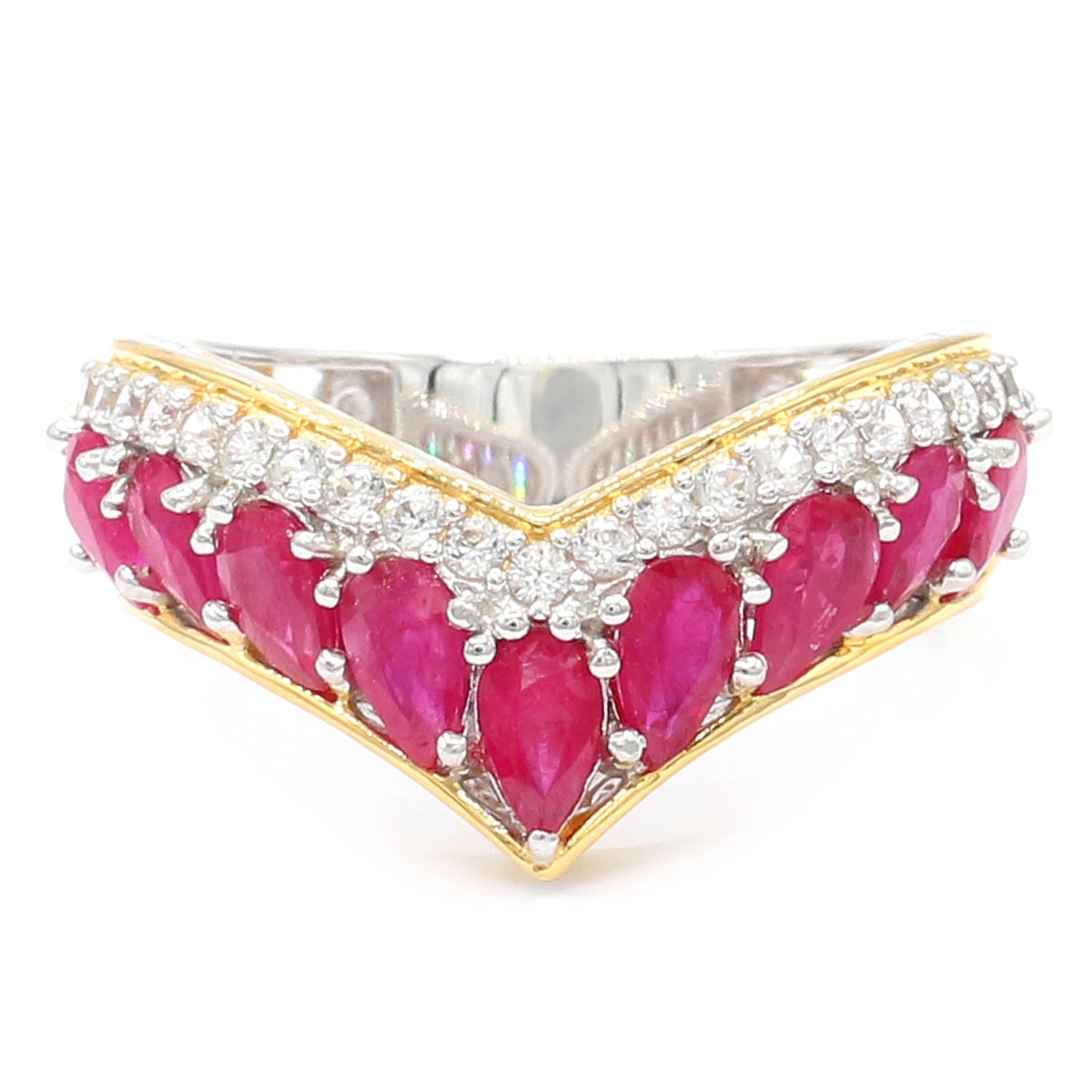 Gems en Vogue 2.94ctw Ruby & White Zircon V-Shape Ring