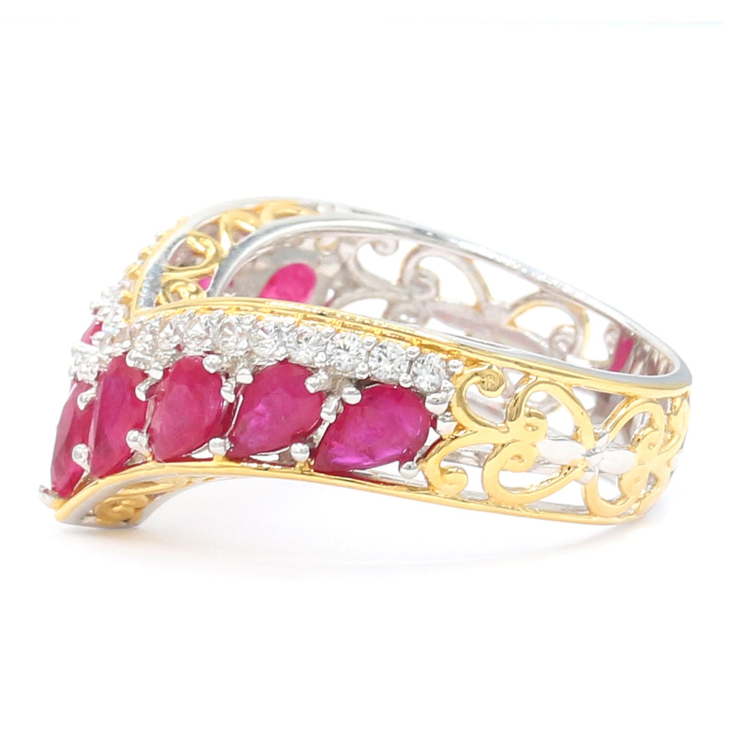 Gems en Vogue 2.94ctw Ruby & White Zircon V-Shape Ring