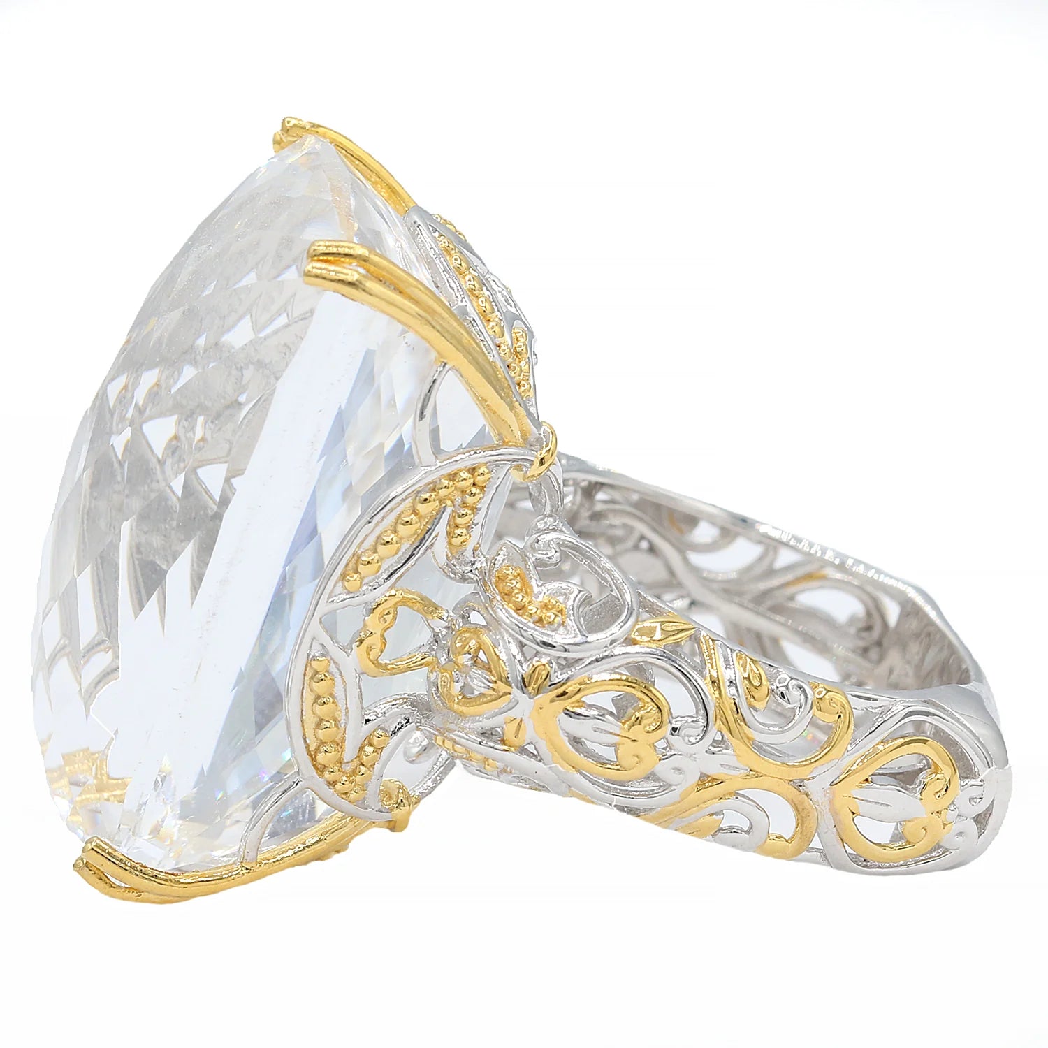 Gems en Vogue 52.00ctw Clear Quartz Cushion Honker Ring