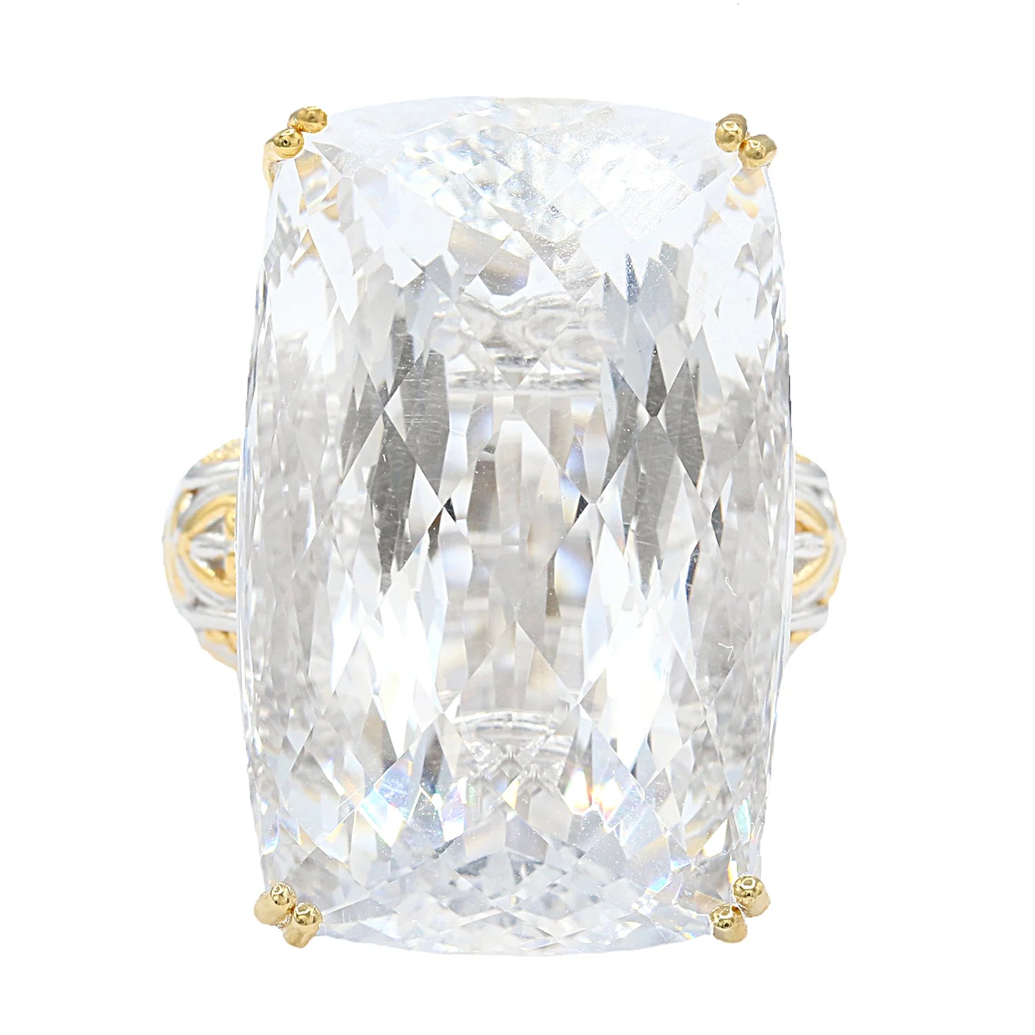 Gems en Vogue 52.00ctw Clear Quartz Cushion Honker Ring