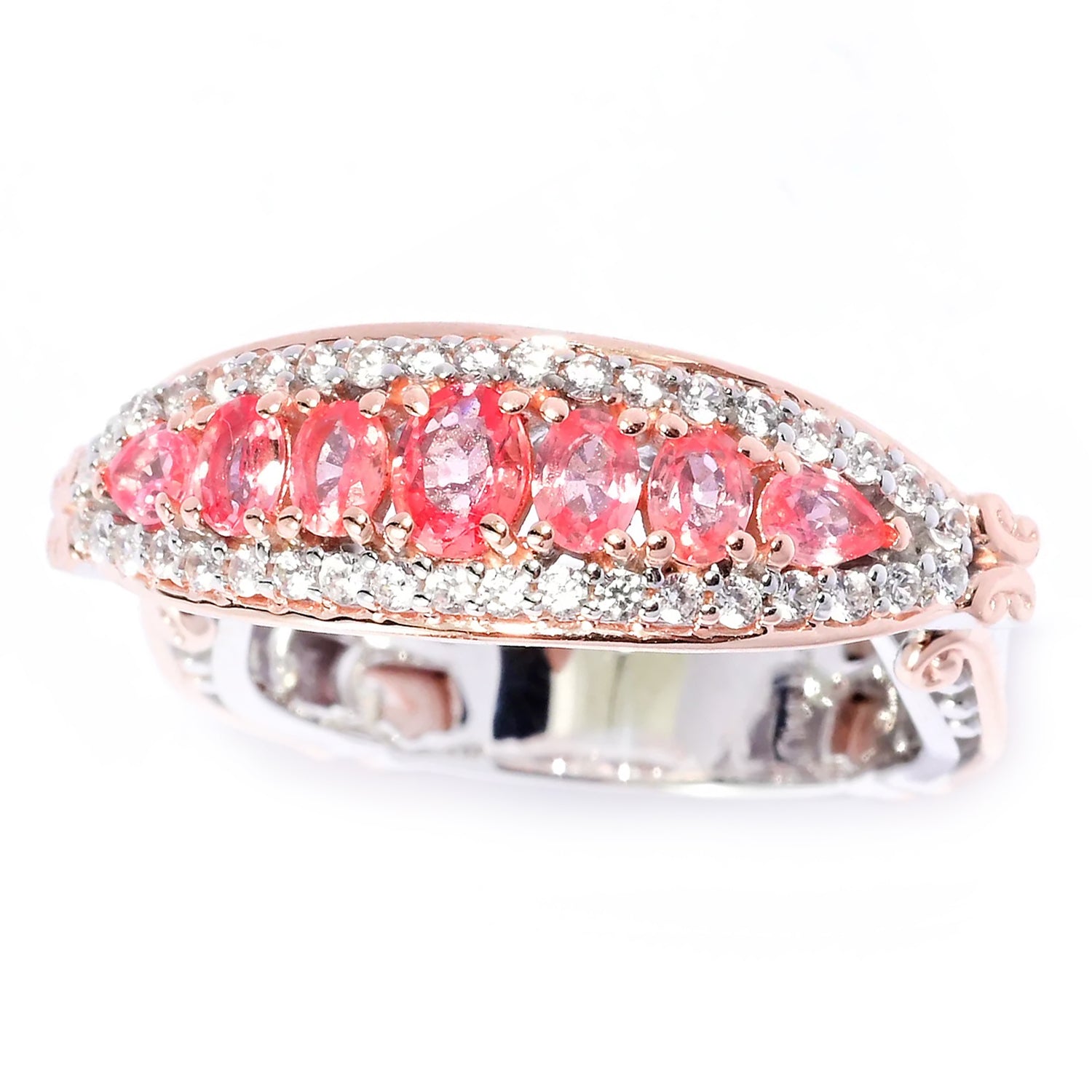 Gems en Vogue 1.57ctw Padparadscha Sapphire & White Zircon Ring