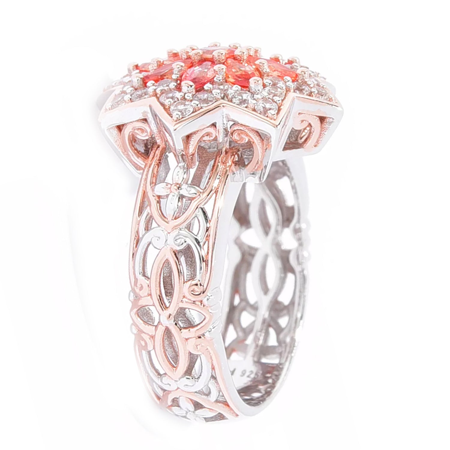 Gems en Vogue 1.93ctw Padparadscha Sapphire & White Zircon Cluster Ring