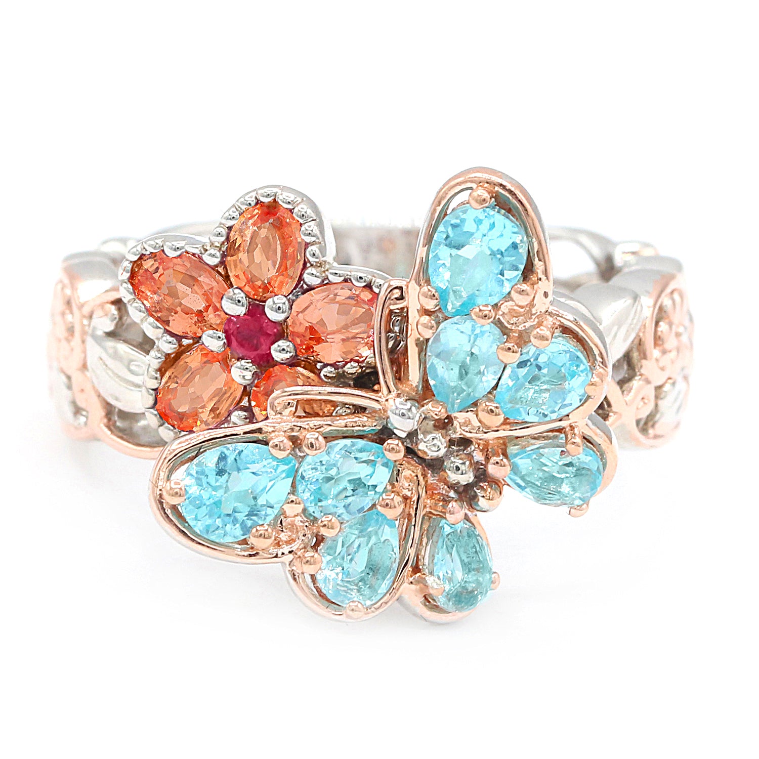 Gems en Vogue 2.01ctw Tanzanite, Dauphin Apatite & Blue Sapphire Butterfly & Flower Ring
