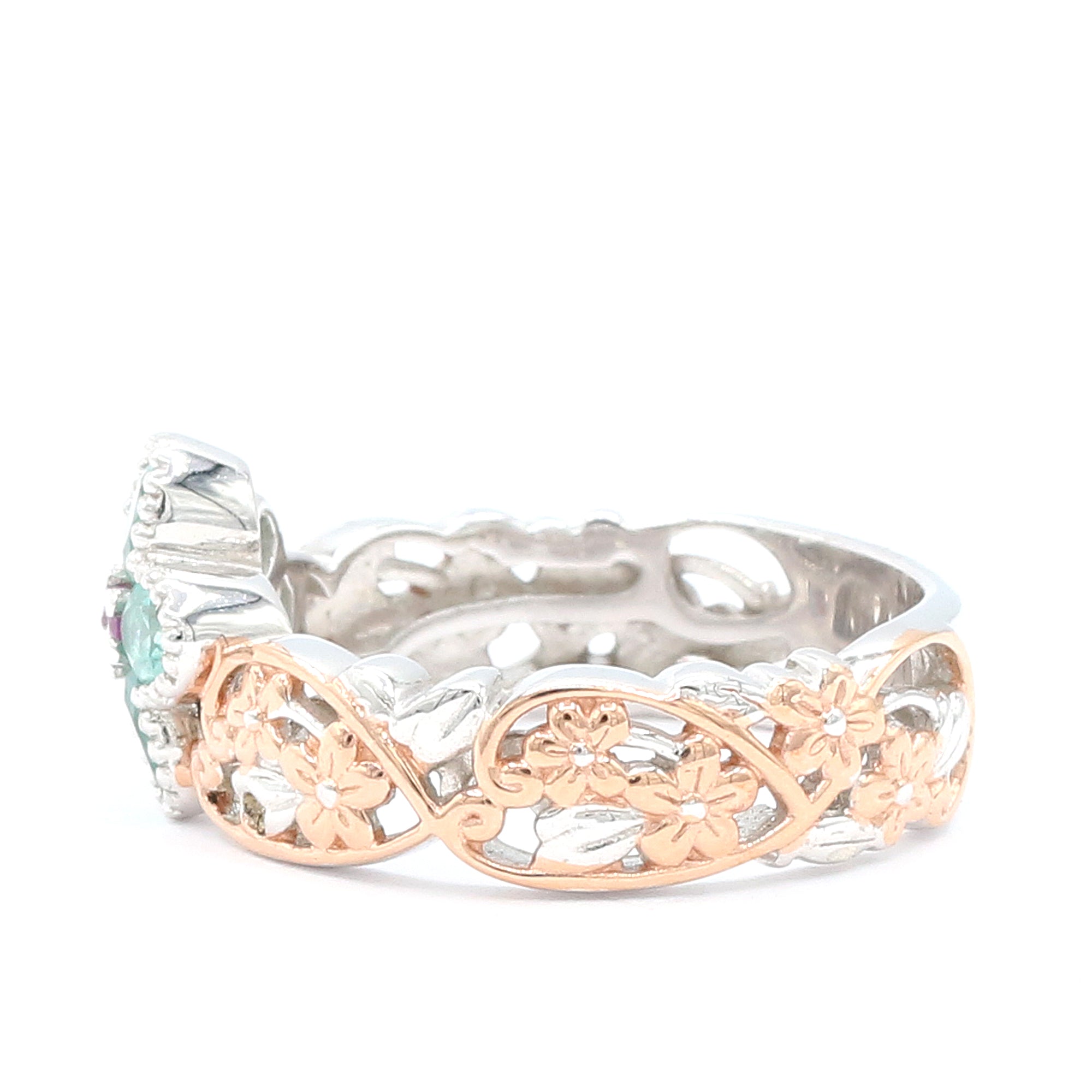 Gems en Vogue 18K Palladium Silver 0.85ctw Dauphin Apatite & Rhodolite Flower Ring