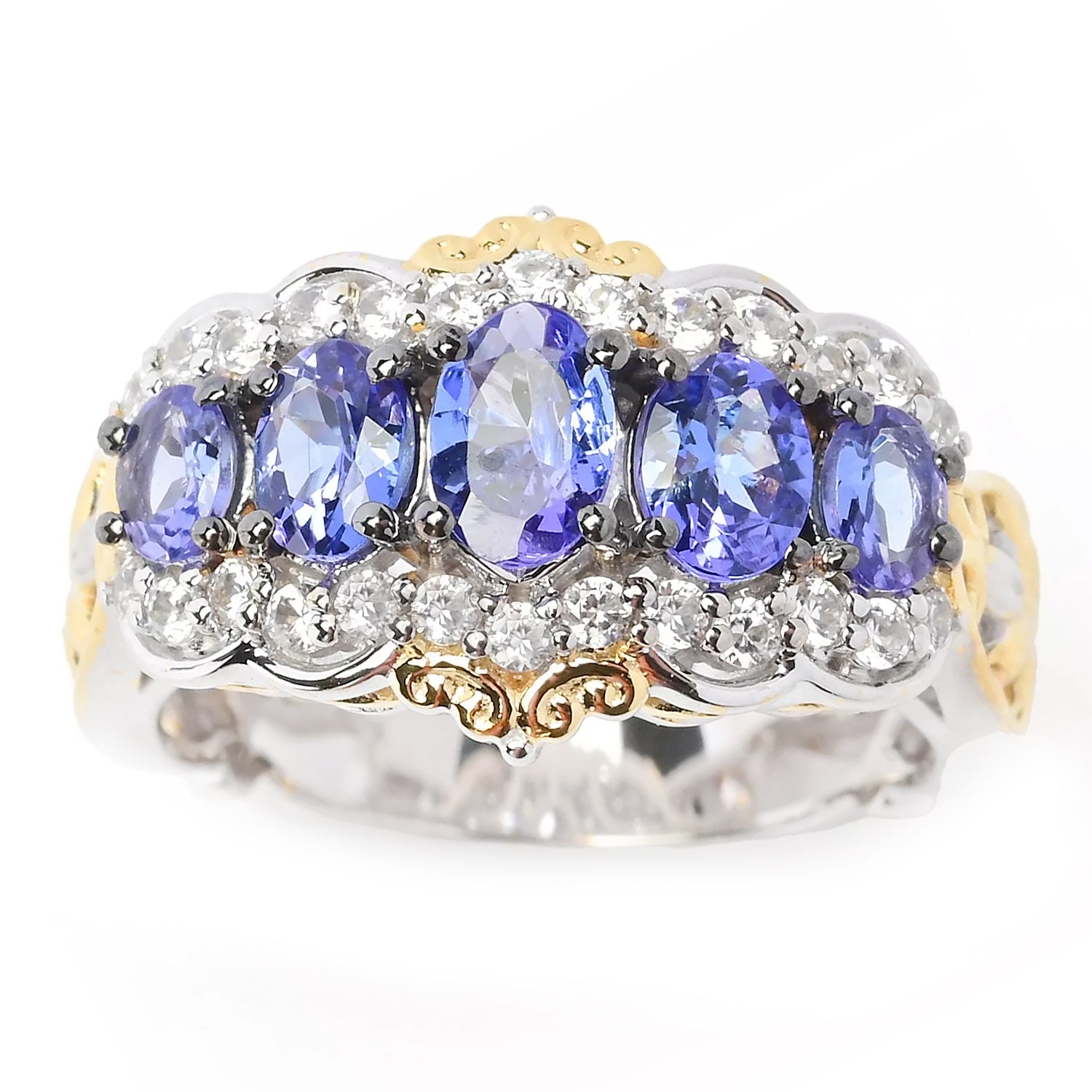 Gems en Vogue 2.12ctw Tanzanite & White Zircon Five Stone Ring