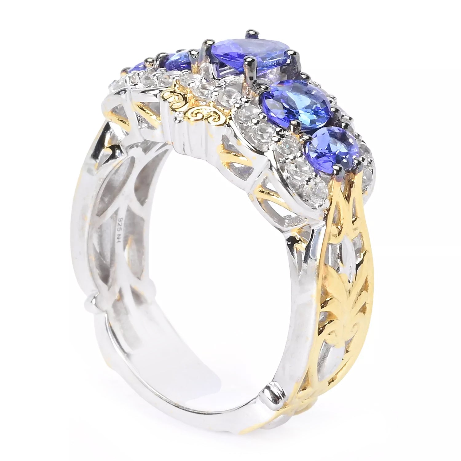 Gems en Vogue 2.12ctw Tanzanite & White Zircon Five Stone Ring