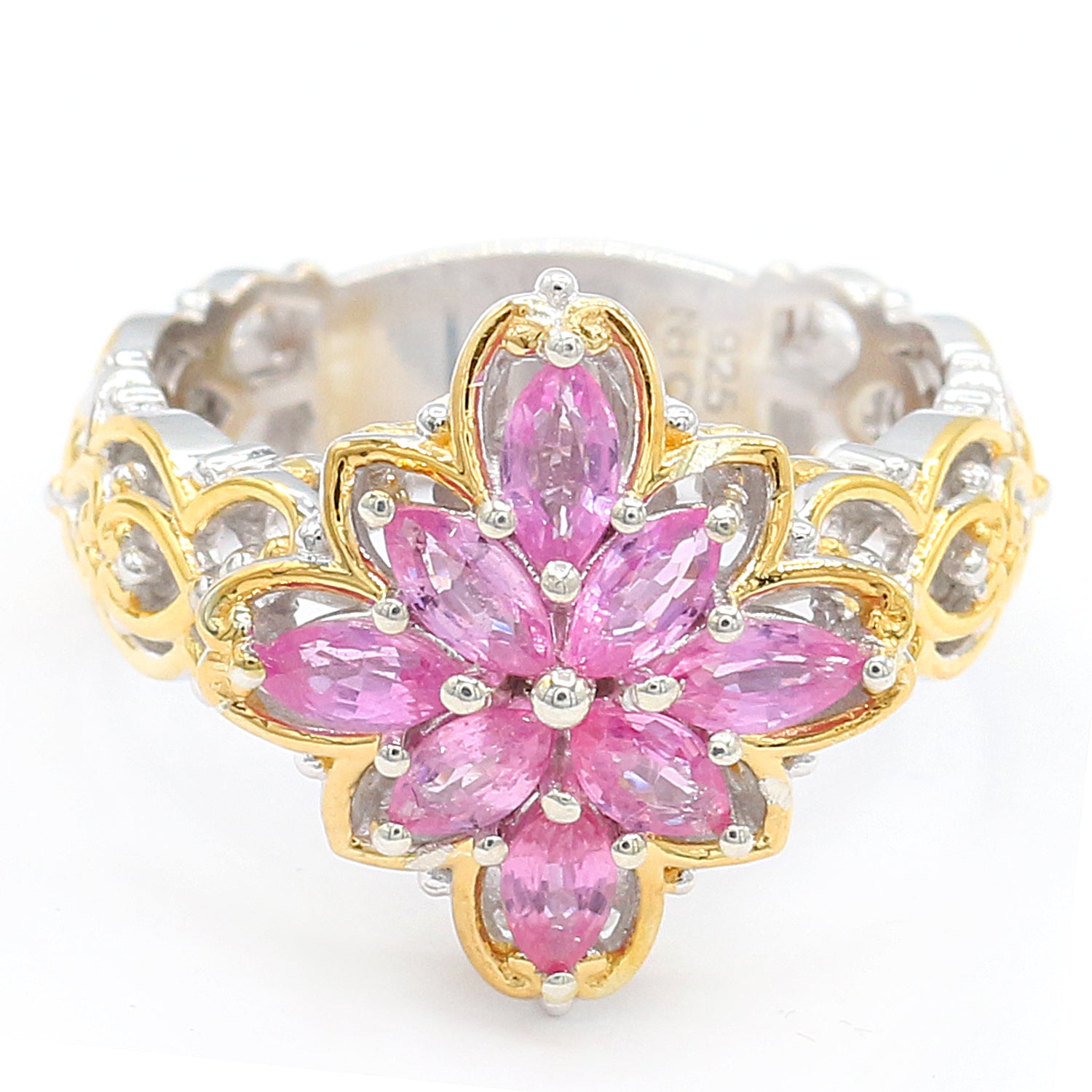 Gems en Vogue 1.60ctw Pink Sapphire Flower Cluster Ring