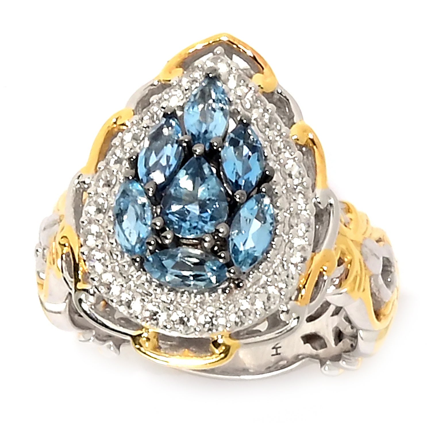 Gems en Vogue 1.54ctw Tanzanian Aquamarine & White Zircon Cluster Ring