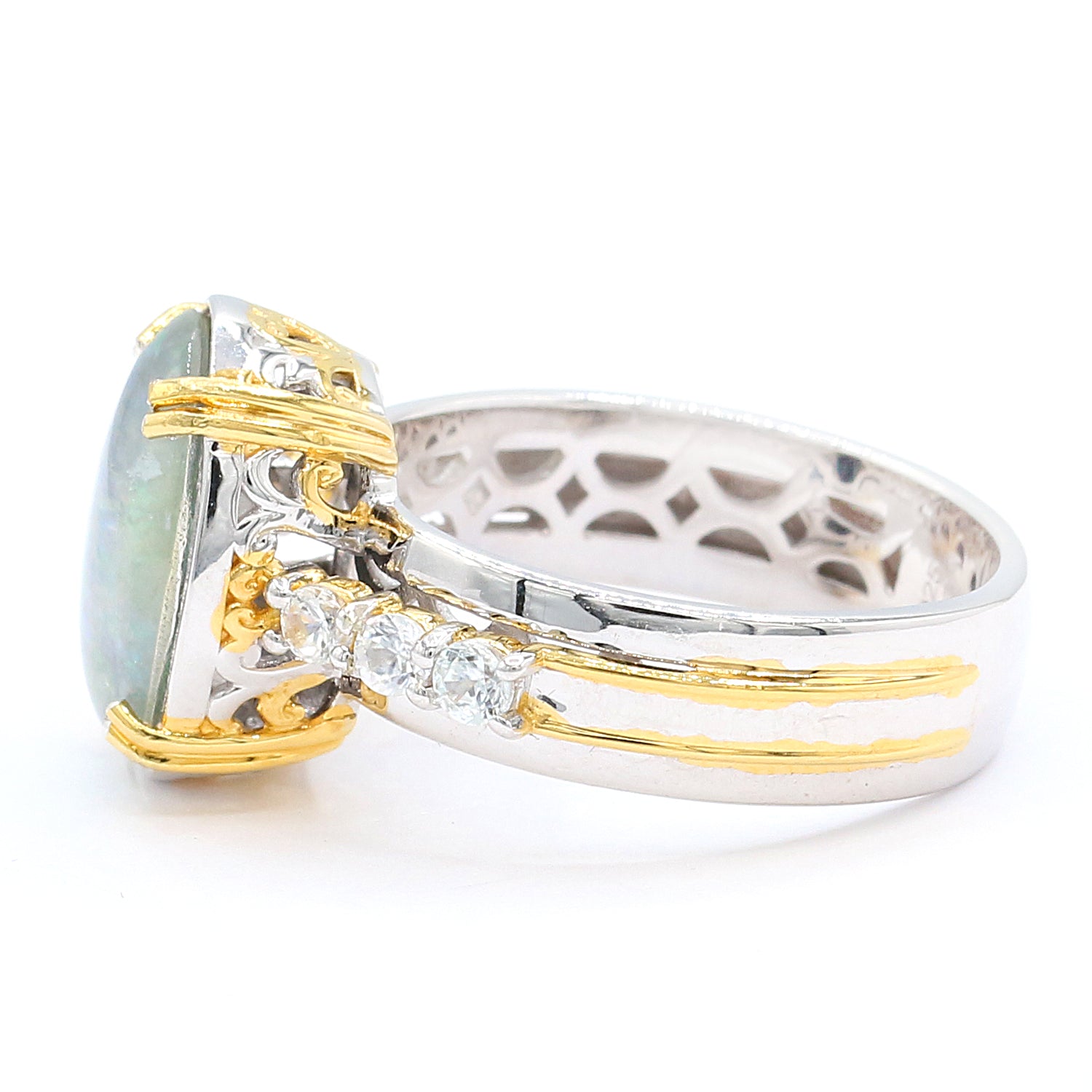 Gems en Vogue Australian Opal Triplet & White Zircon Ring