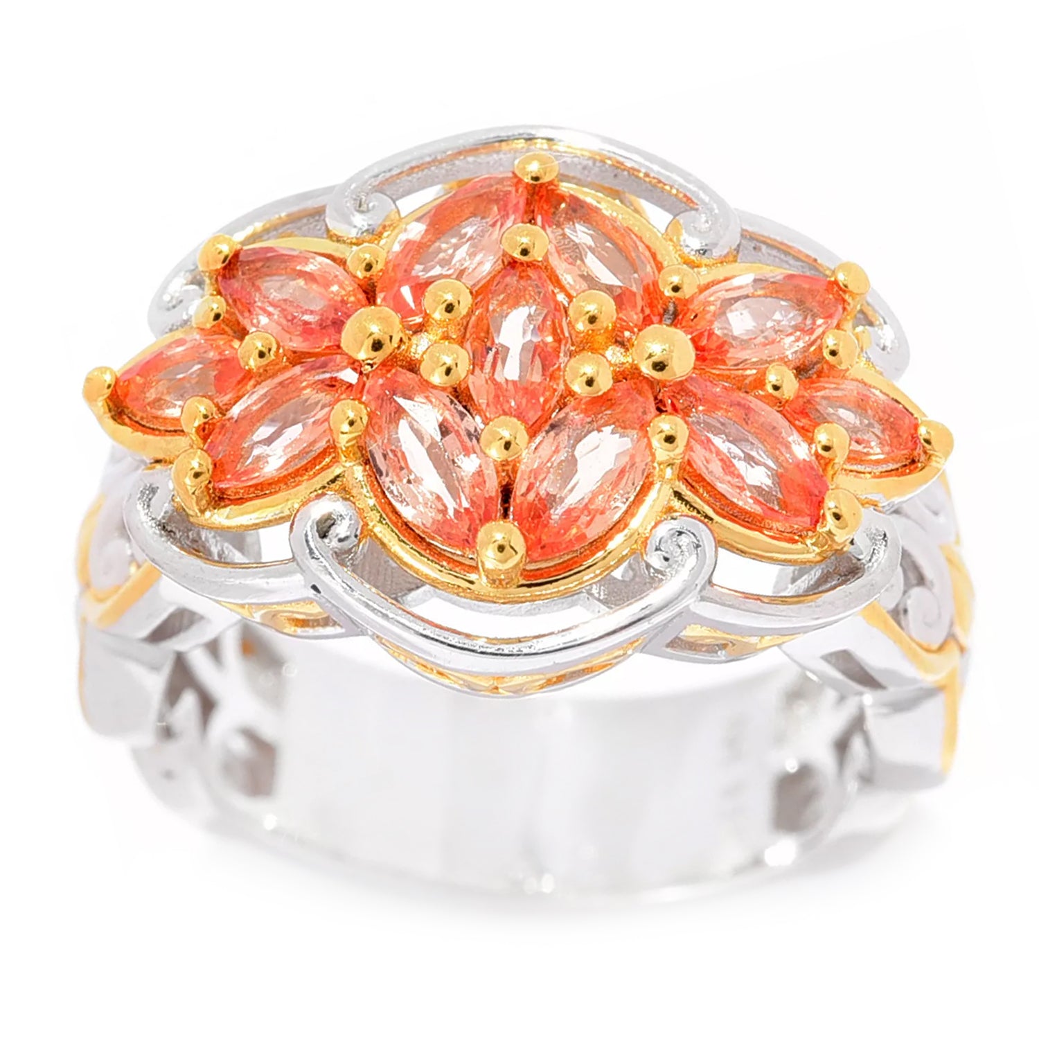 Gems en Vogue 1.63ctw Songea Salmon Sapphire Cluster Ring