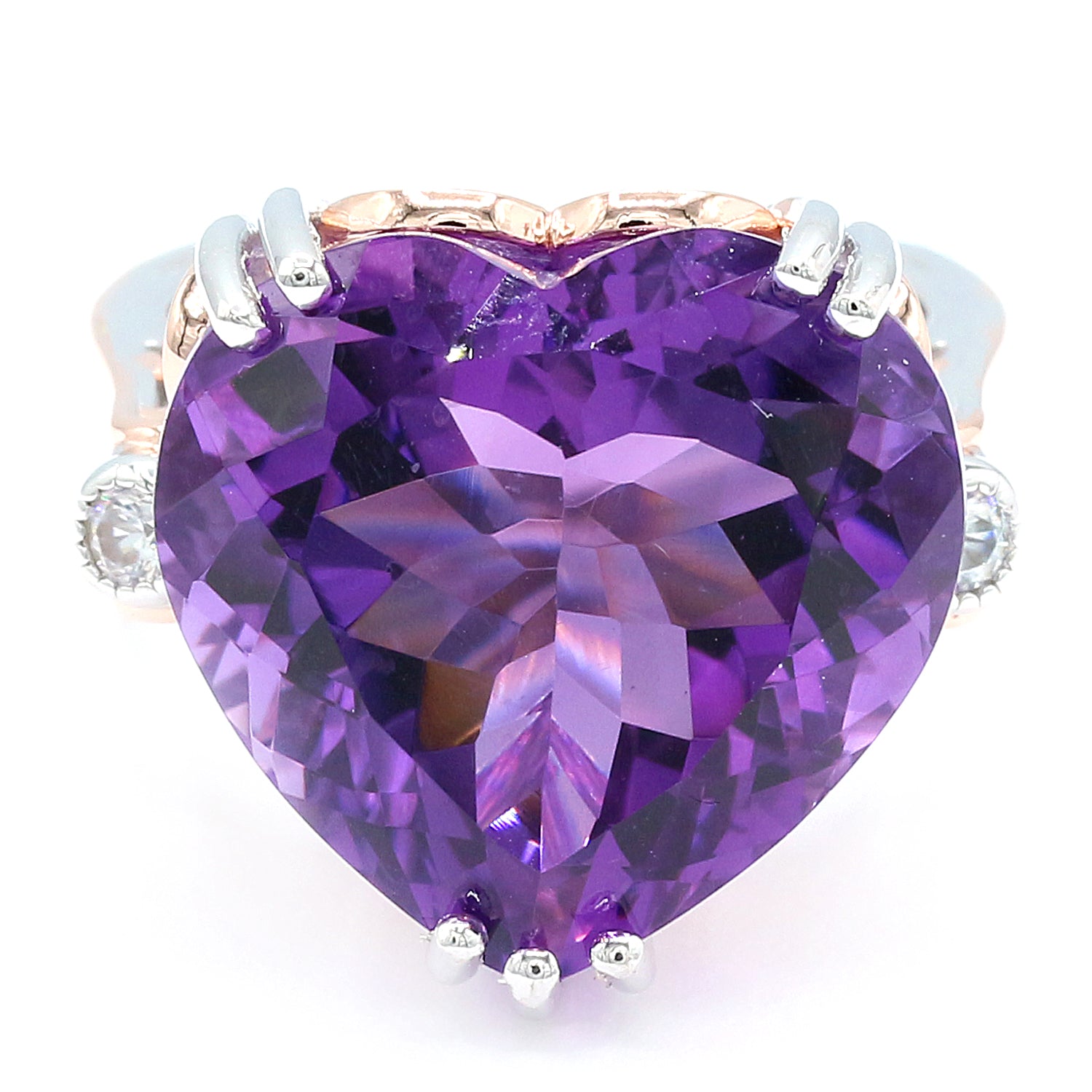 Gems en Vogue 17.24ctw Heart Shape African Amethyst & White Zircon Ring