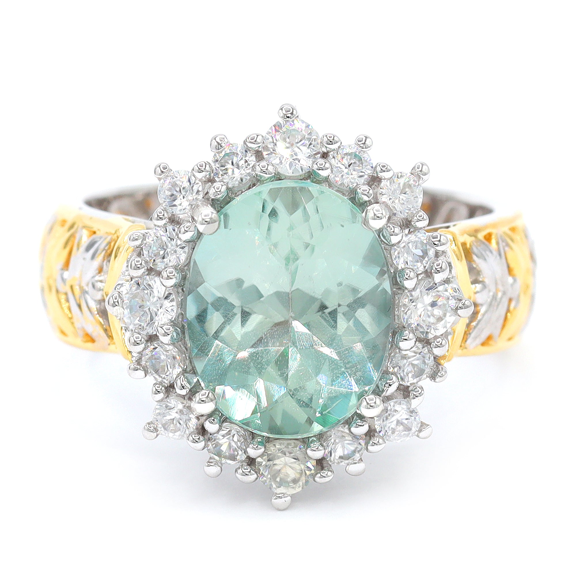 Gems en Vogue One-of-a-Kind 24K Palladium Silver 4.70ctw Amblygonite & White Zircon Halo Ring