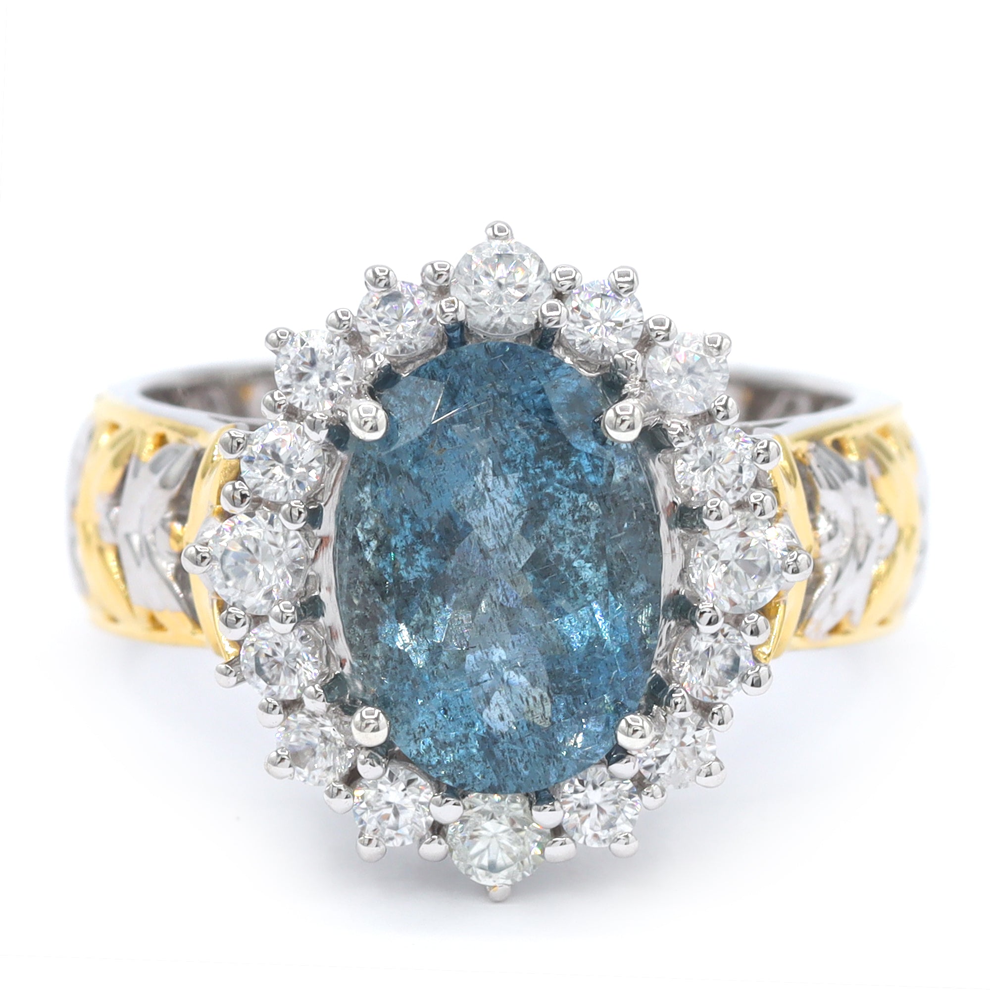 Gems en Vogue One-of-a-Kind 24K Palladium Silver 4.04ctw Tanzanian Aquamarine & White Zircon Halo Ring