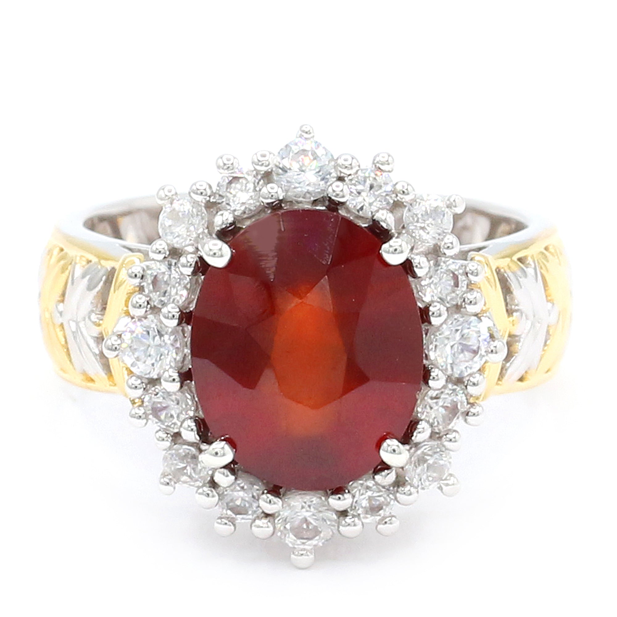 Bague Gems en Vogue en argent plaqué palladium 24 carats, grenat hessonite et zircon blanc de 6,73 carats
