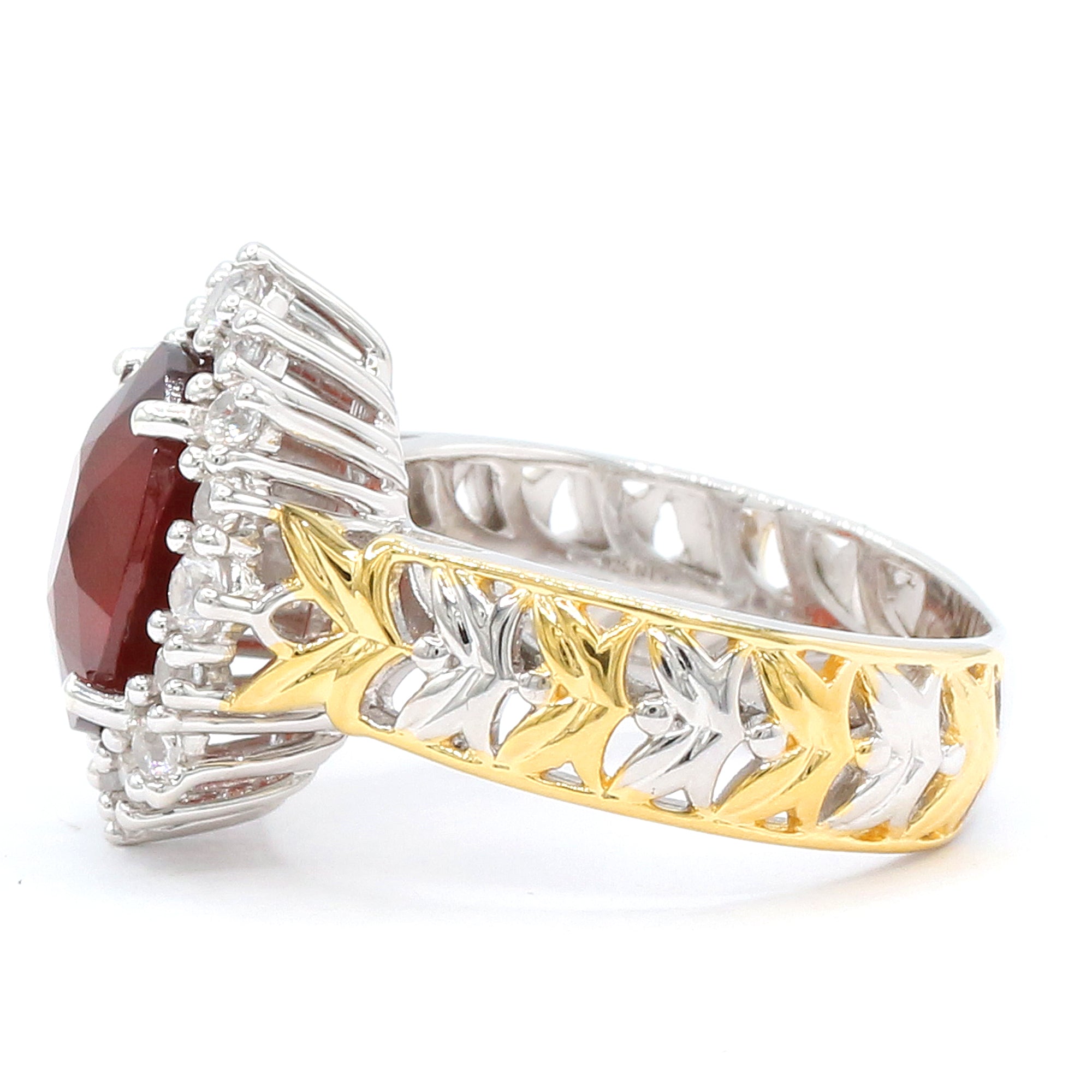 Bague Gems en Vogue en argent plaqué palladium 24 carats, grenat hessonite et zircon blanc de 6,73 carats