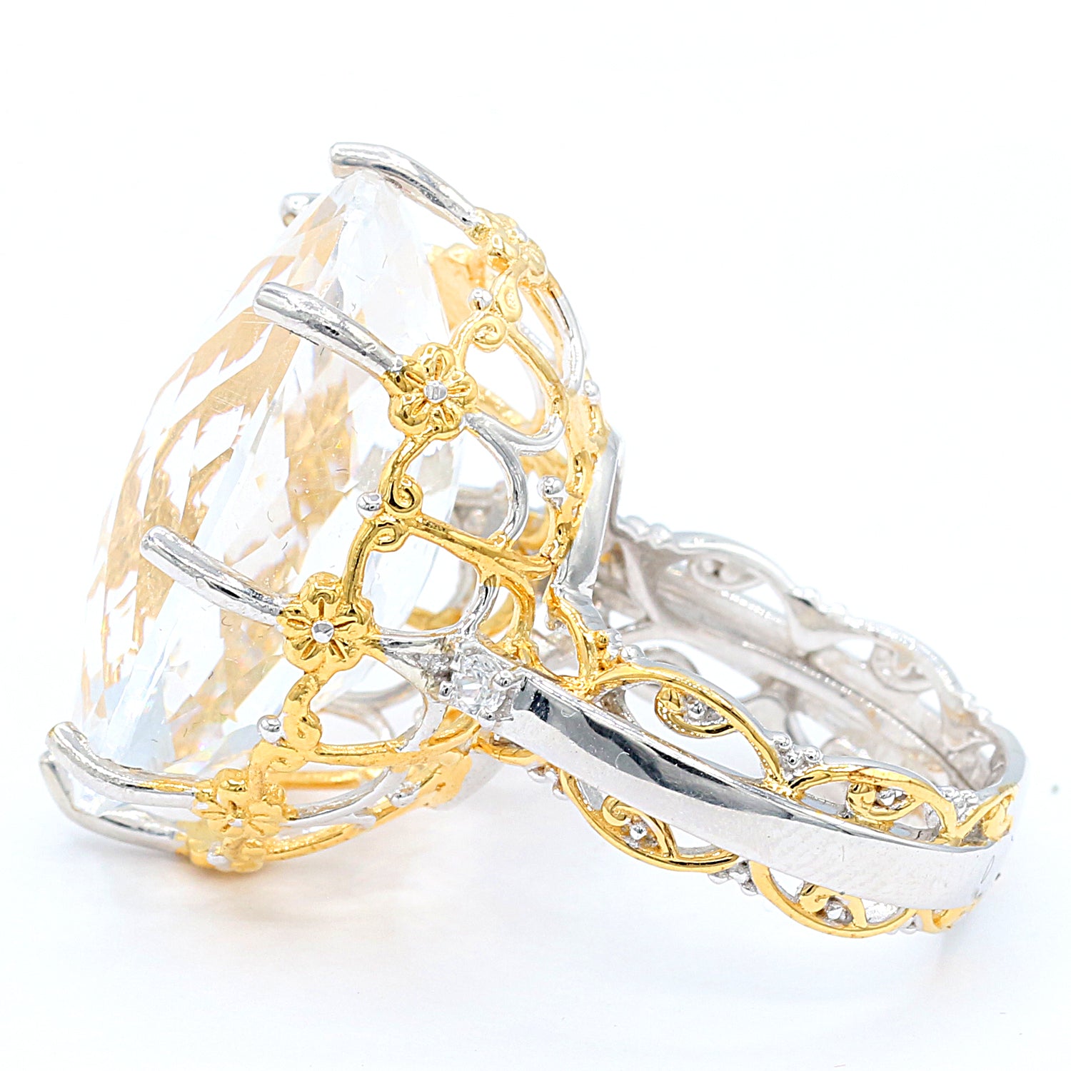 Gems en Vogue 27.26ctw Clear Quartz & White Zircon Honker Ring